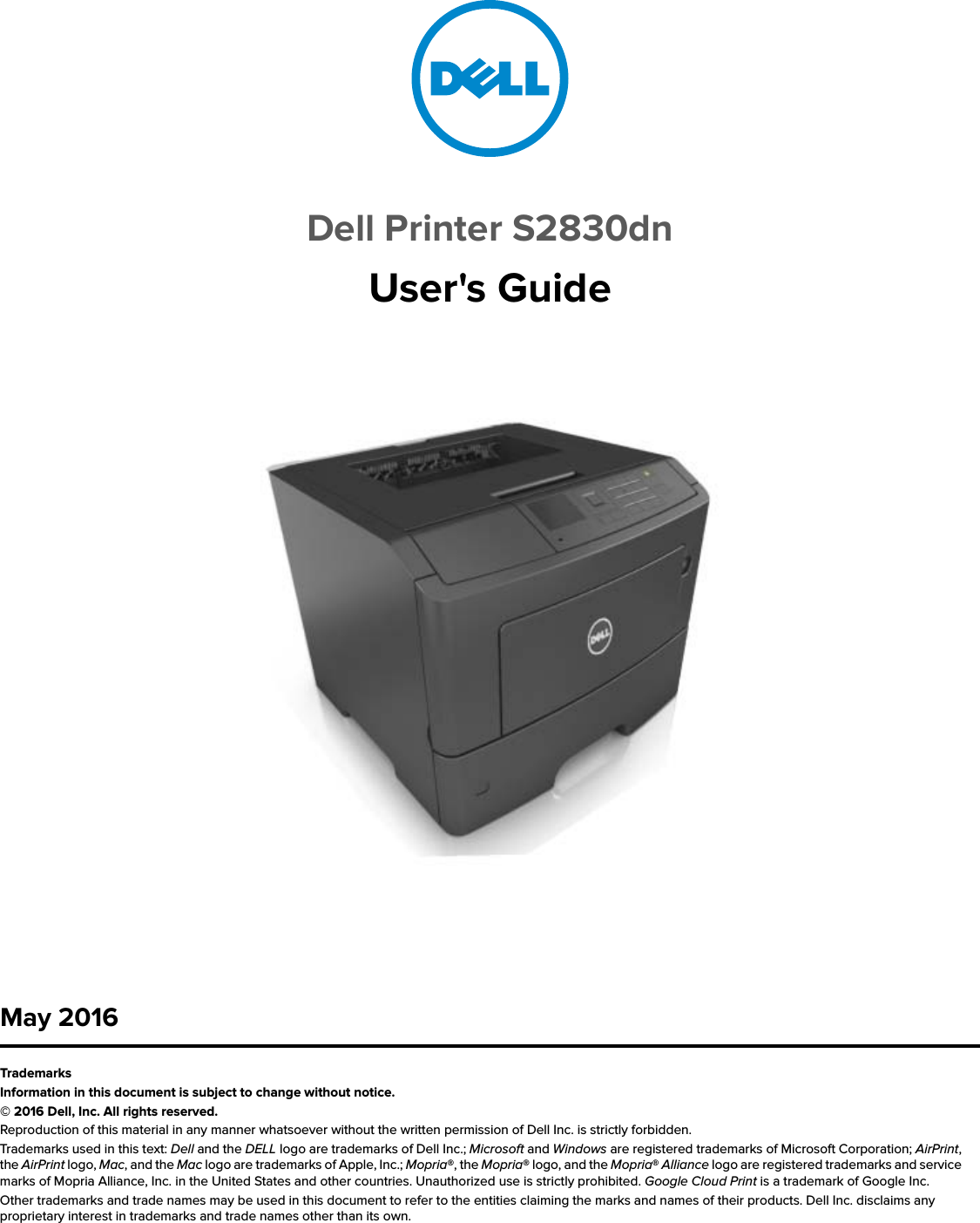 Dell s2830dn printer Smart User Guide Manual User