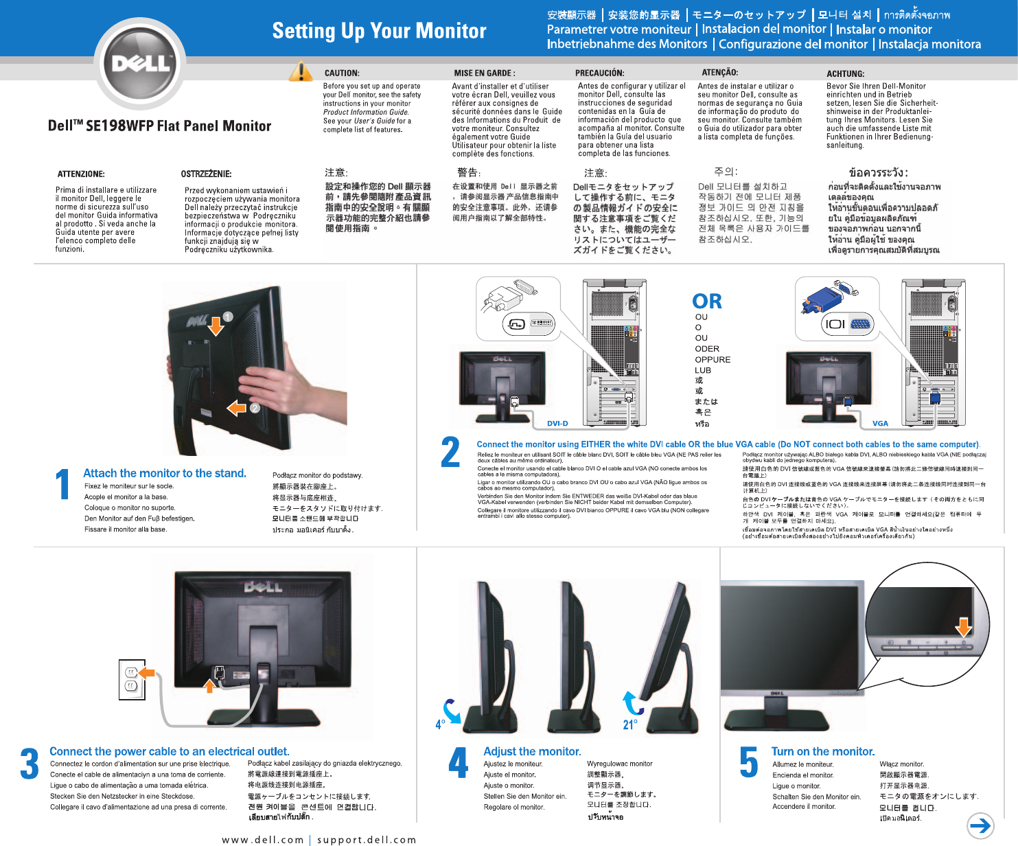 Page 1 of 2 - Dell Dell-se198wfp SE198WFP Monitor ภาพแสดงการติดตั้ง User Manual  - Setup Guide Th-th