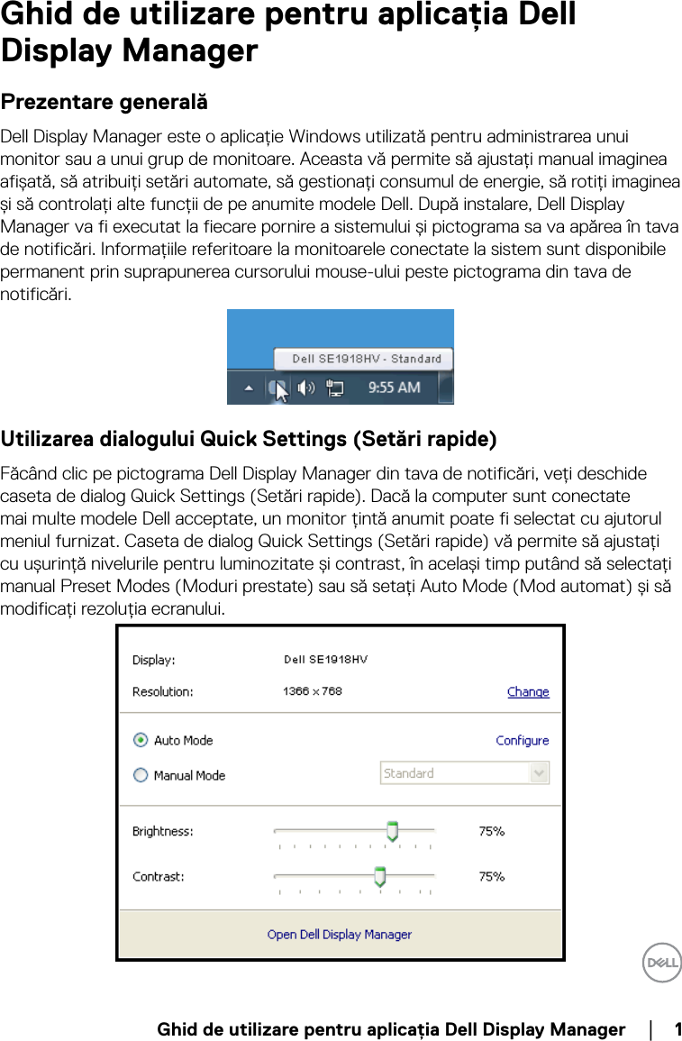 Dell se2018hv monitor Display Manager Ghidul Utilizatorului User Manual