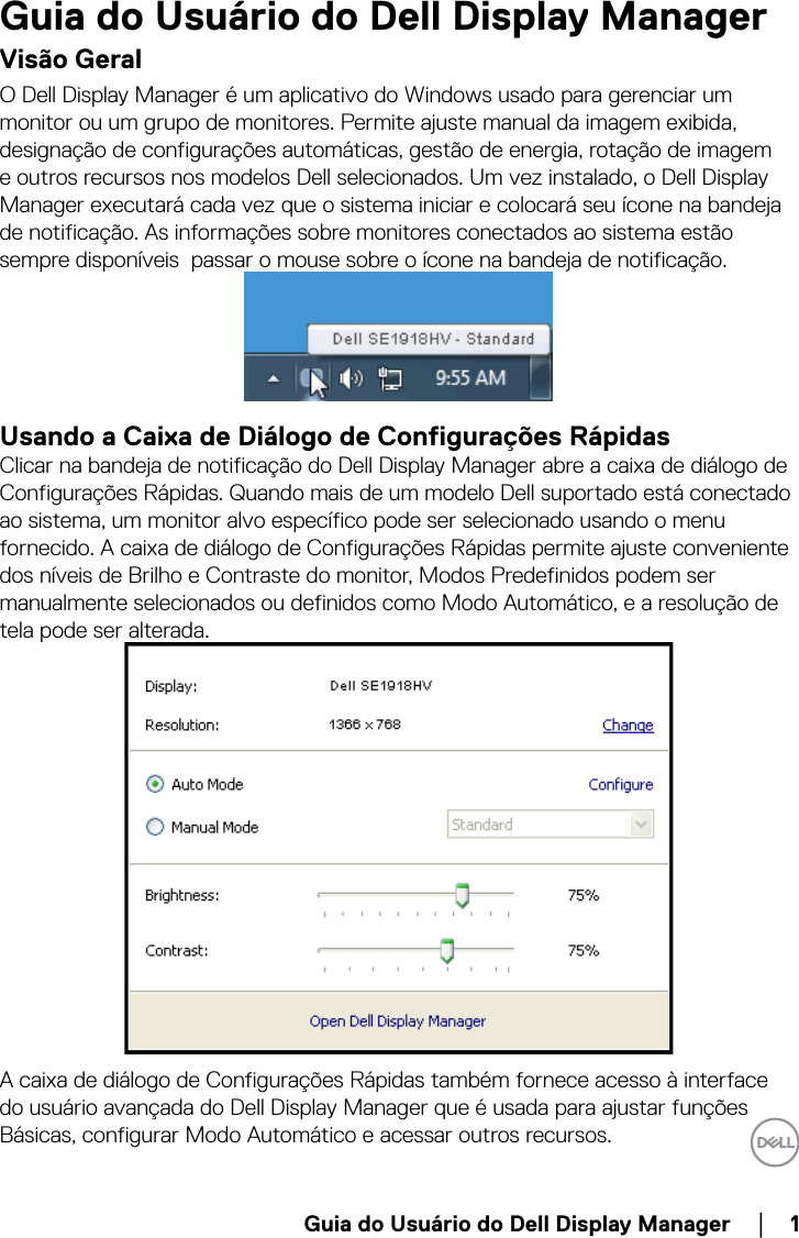 Dell se2218hv monitor Display Manager Manual De Usuário User Guia Do