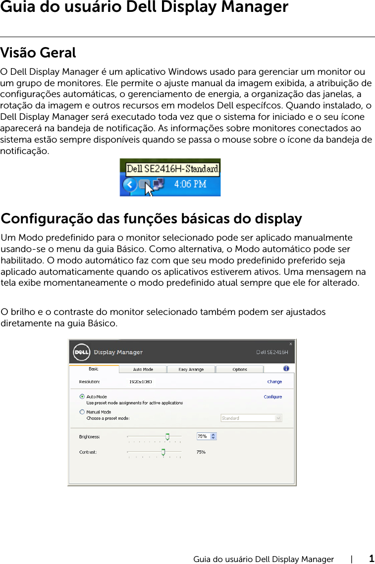 Page 1 of 3 - Dell Dell-se2416h-monitor SE2416H Display Manager Guia Do Usuário User Manual UsuÃ¡rio User's Guide2 Pt-br