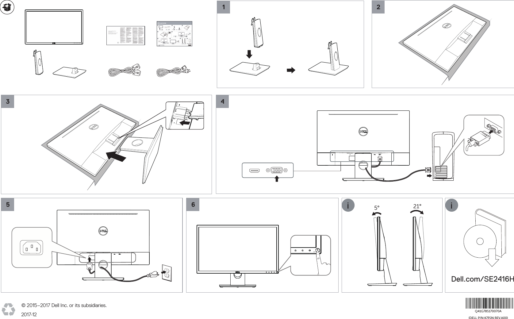 Page 1 of 2 - Dell Dell-se2416h-monitor SE2416H SE2416HX 『クイックスタートガイド』 User Manual その他の文書 - Setup Guide Ja-jp