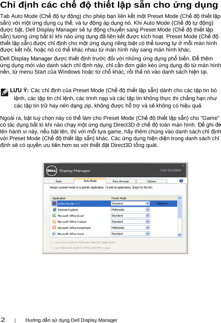 Dell Se2416h Monitor Display Manager Hướng Dẫn Người Dung User Manual Hae Ae I Ng Da Iƒn Ngae Ae I I Dui Ng User S Guide2 Vi Vn