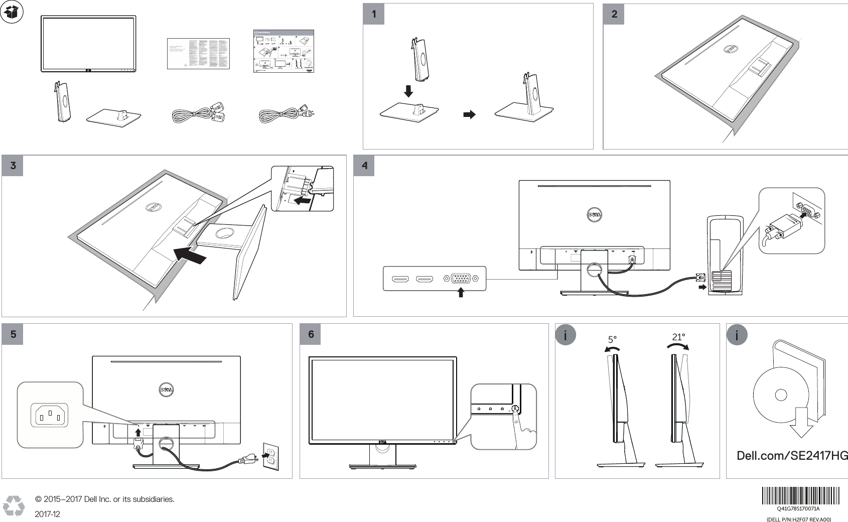 Page 1 of 2 - Dell Dell-se2417hg-monitor SE2417HG SE2417HGR Quick Start Guide User Manual  - Setup En-us