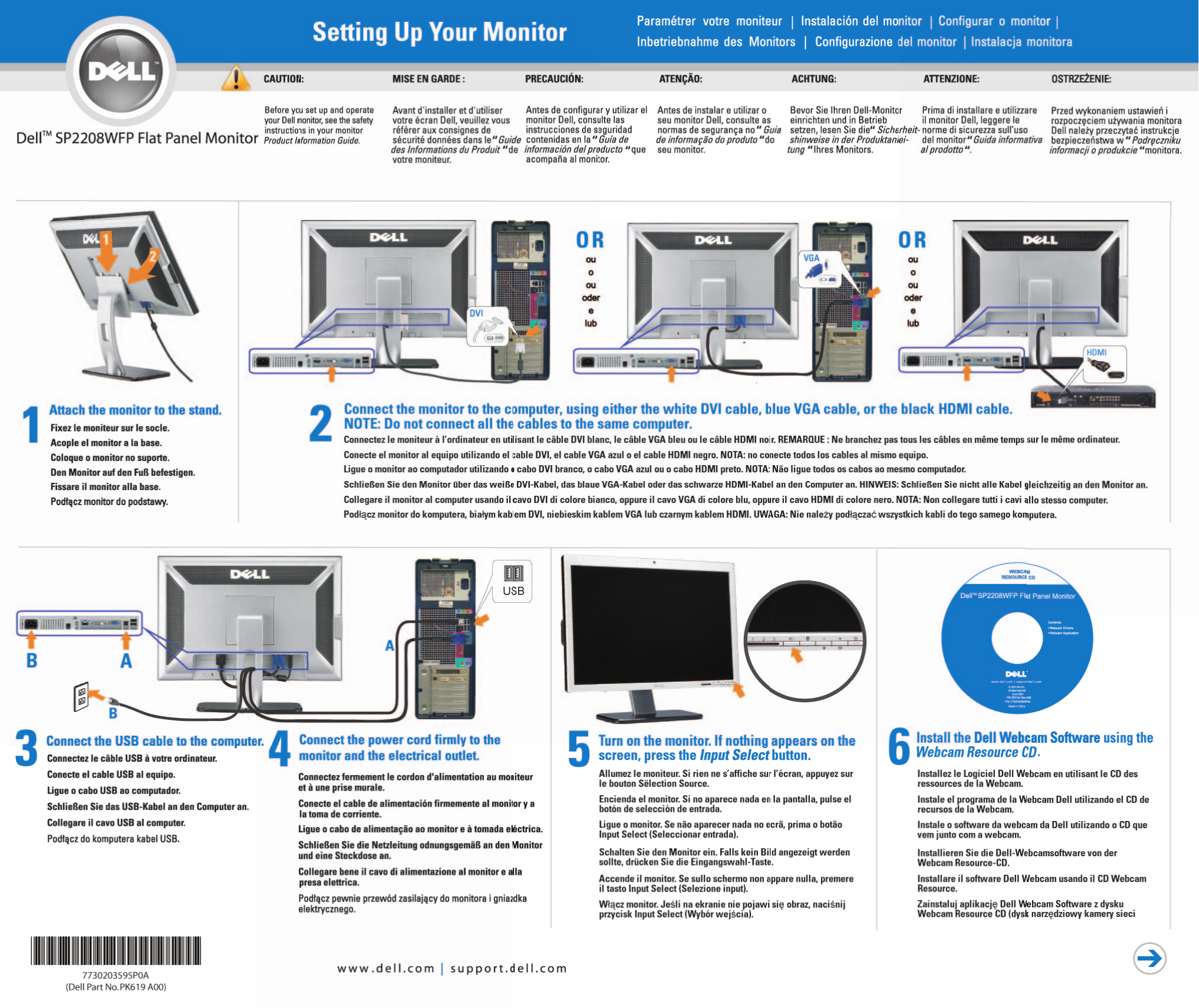 Page 1 of 4 - Dell Dell-sp2208wfp SP2208WFP Monitor Setup Diagram User Manual  - Guide En-us
