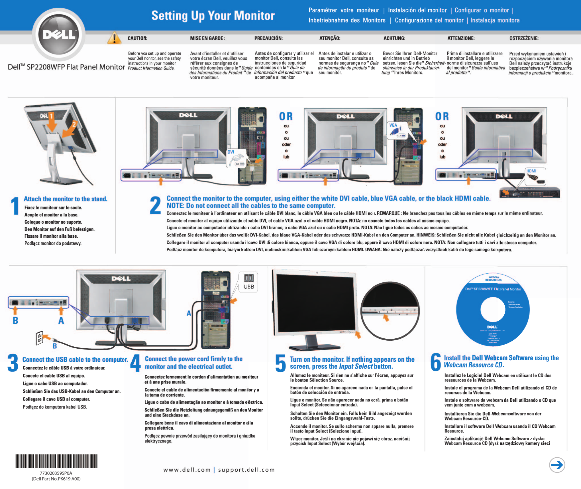 Page 1 of 4 - Dell Dell-sp2208wfp SP2208WFP Monitor 安裝圖解 使用手册 其他文件 - Setup Guide Zh-hk