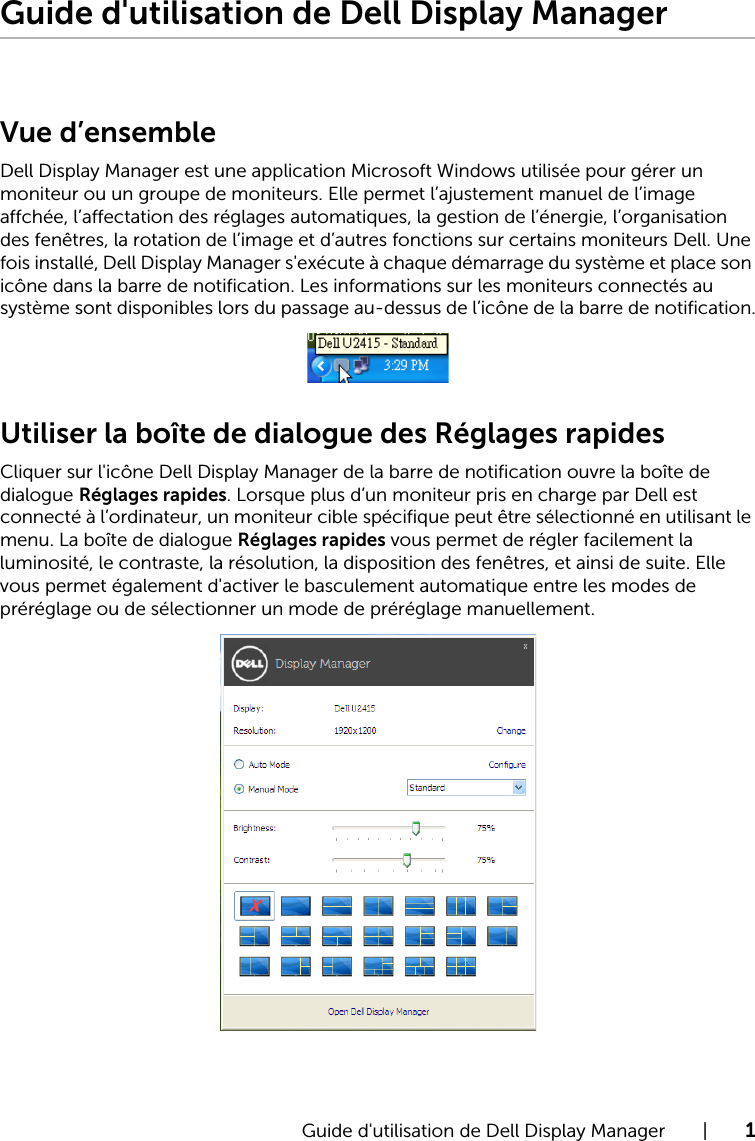 Page 1 of 4 - Dell Dell-u2415 Display Manager Guide D’utilisation De User Manual U2415 L'utilisateur User's Guide2 Fr-fr