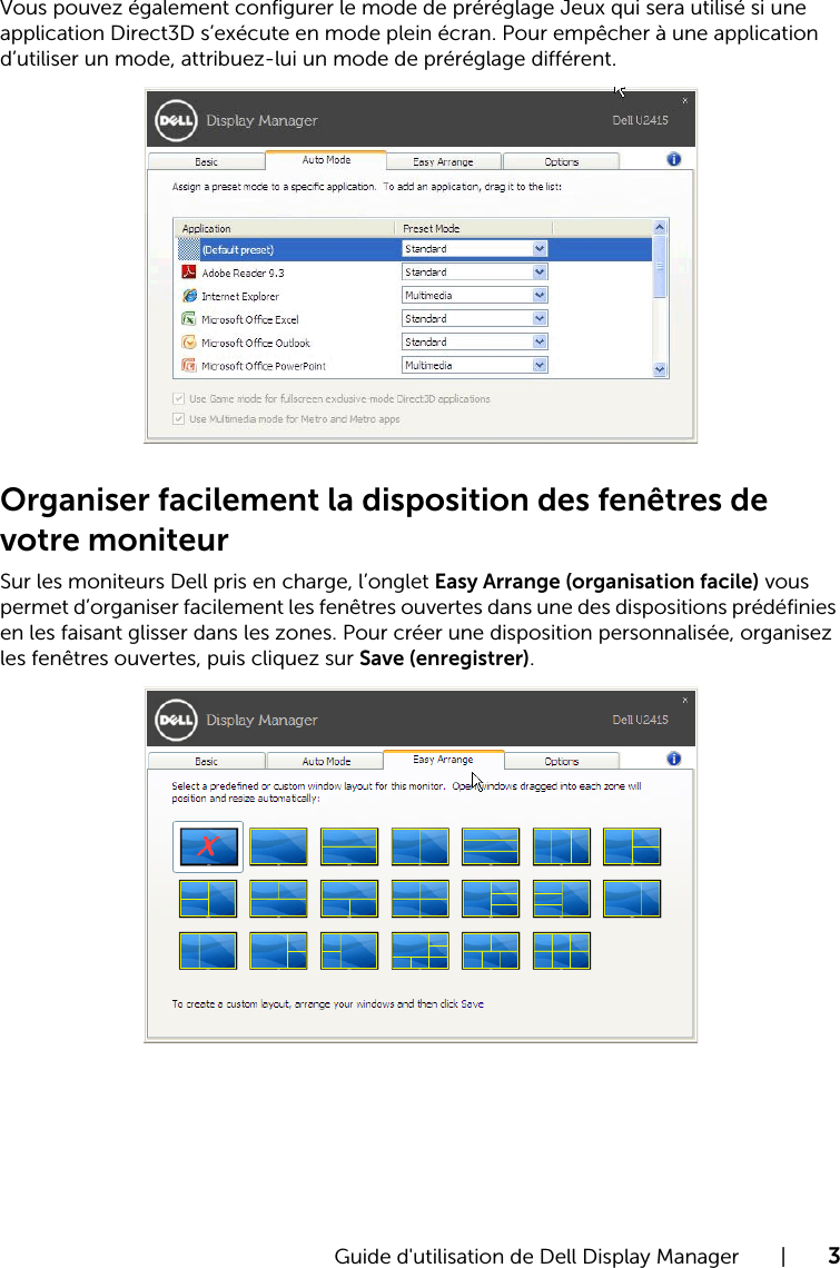 Page 3 of 4 - Dell Dell-u2415 Display Manager Guide D’utilisation De User Manual U2415 L'utilisateur User's Guide2 Fr-fr