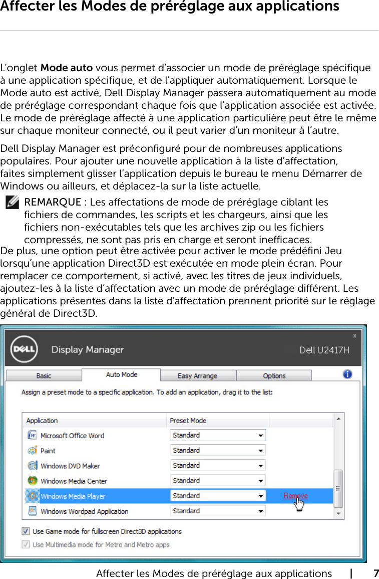 Page 7 of 10 - Dell Dell-u2417ha-monitor U2417HA Display Manager Guide D’utilisation De User Manual Ultra Sharp L'utilisateur User's Guide2 Fr-fr