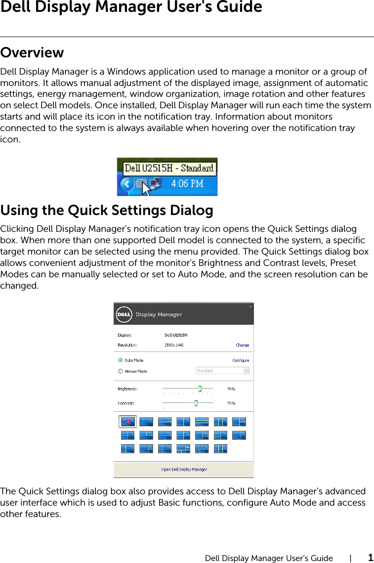 Page 1 of 4 - Dell Dell-u2515h-monitor Display Manager User's Guide User Manual Ultra Sharp U2515H Monitor Guide2 En-us