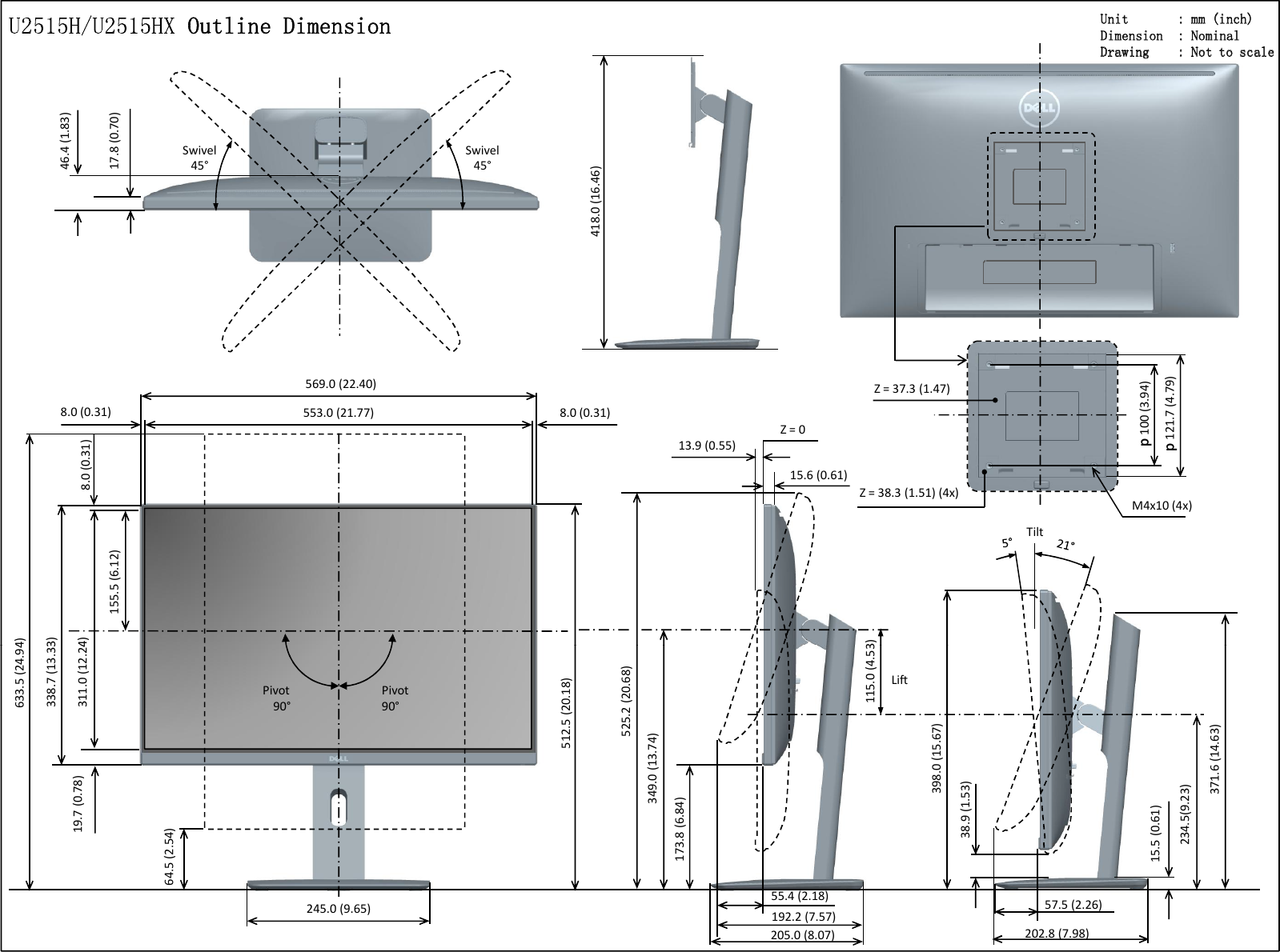 Page 1 of 1 - Dell Dell-u2515h-monitor UltraSharp U2515H Monitor Szkic User Manual Dodatkowe Dokumenty - Ultra Sharp Reference Guide Po-pl