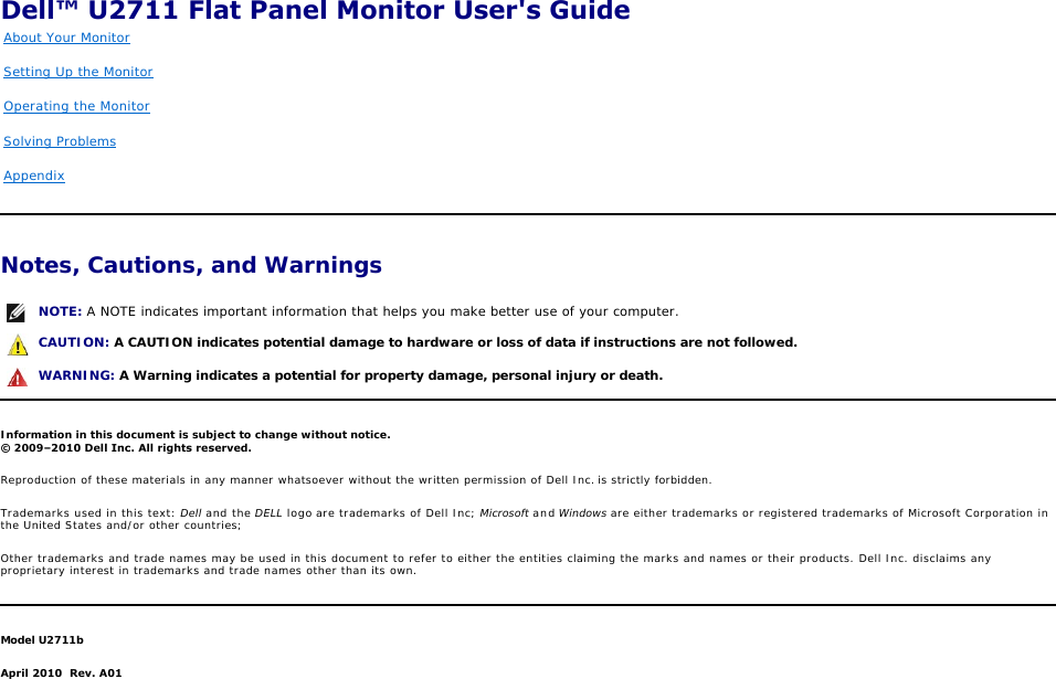 Dell U2711 Monitor User S Guide User Manual En Us
