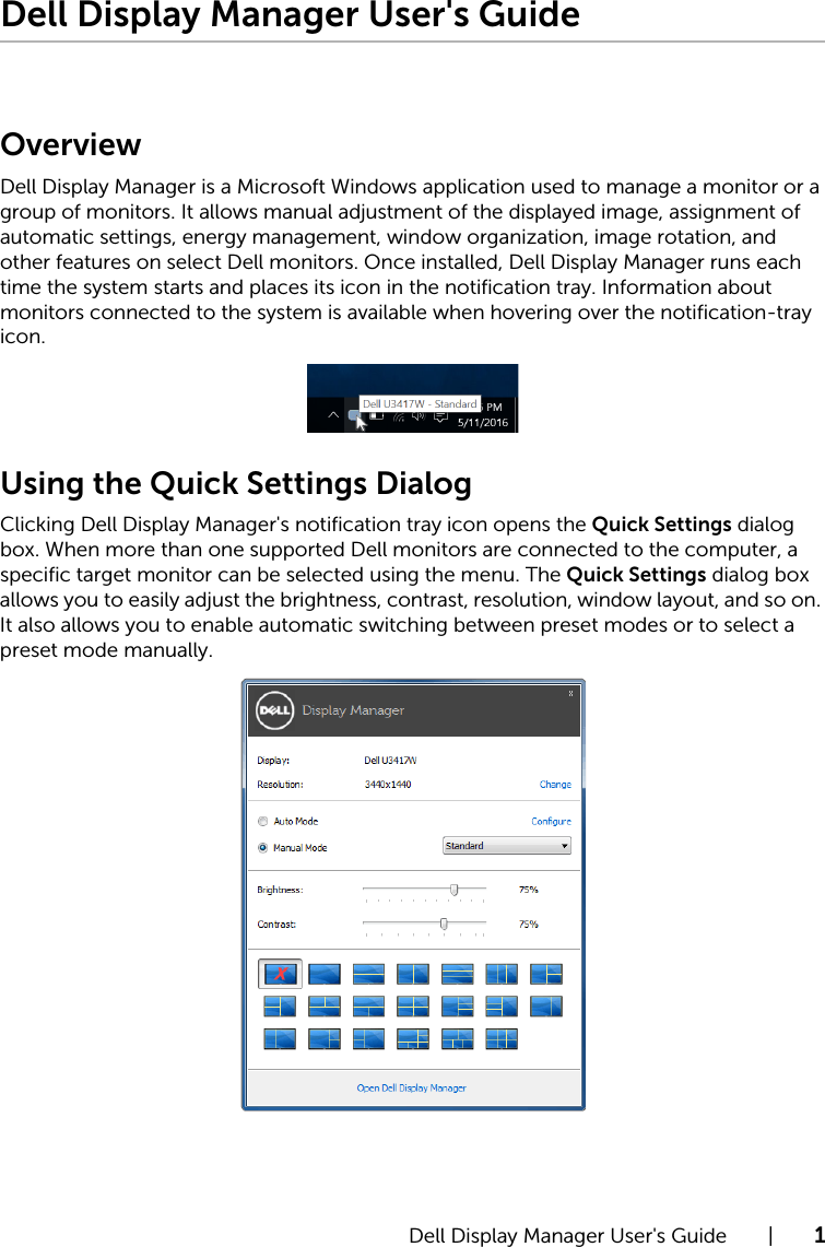 Page 1 of 7 - Dell Dell-u3417w-monitor UltraSharp U3417W Monitor Display Manager User's Guide User Manual Ultra Sharp Guide2 En-us
