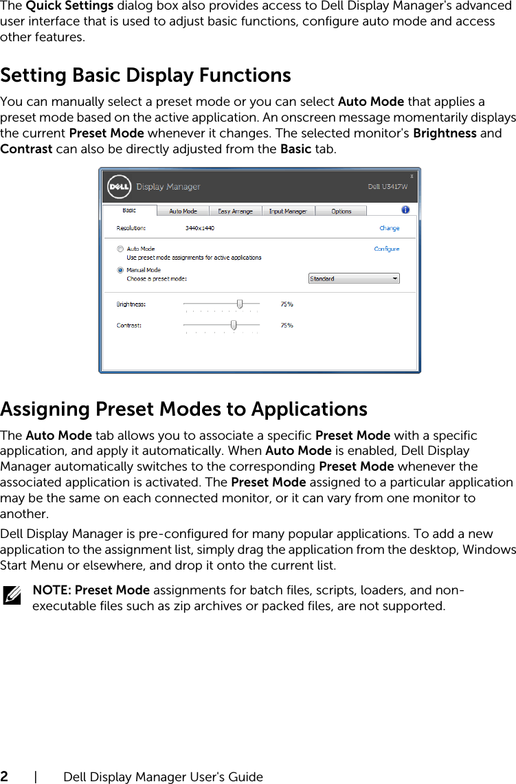 Page 2 of 7 - Dell Dell-u3417w-monitor UltraSharp U3417W Monitor Display Manager User's Guide User Manual Ultra Sharp Guide2 En-us