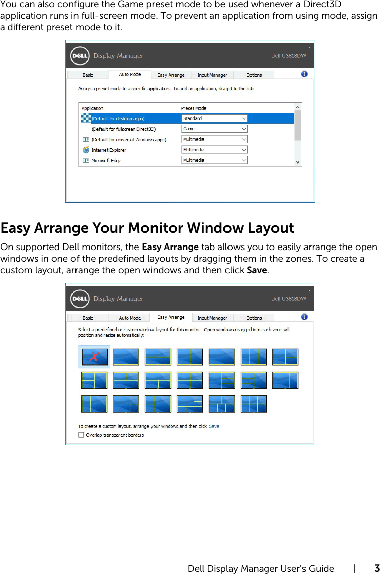 Dell U3818dw Monitor Display Manager User’s Guide User Manual User's ...