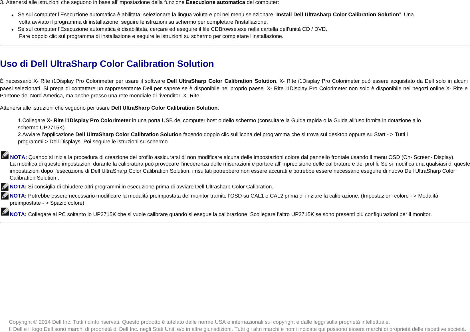 Page 2 of 2 - Dell Dell-up2715k-monitor Guida All'uso Di UltraSharp Color Calibration Solution User Manual Ultra Sharp UP2715K Monitor All’uso User's Guide3 It-it