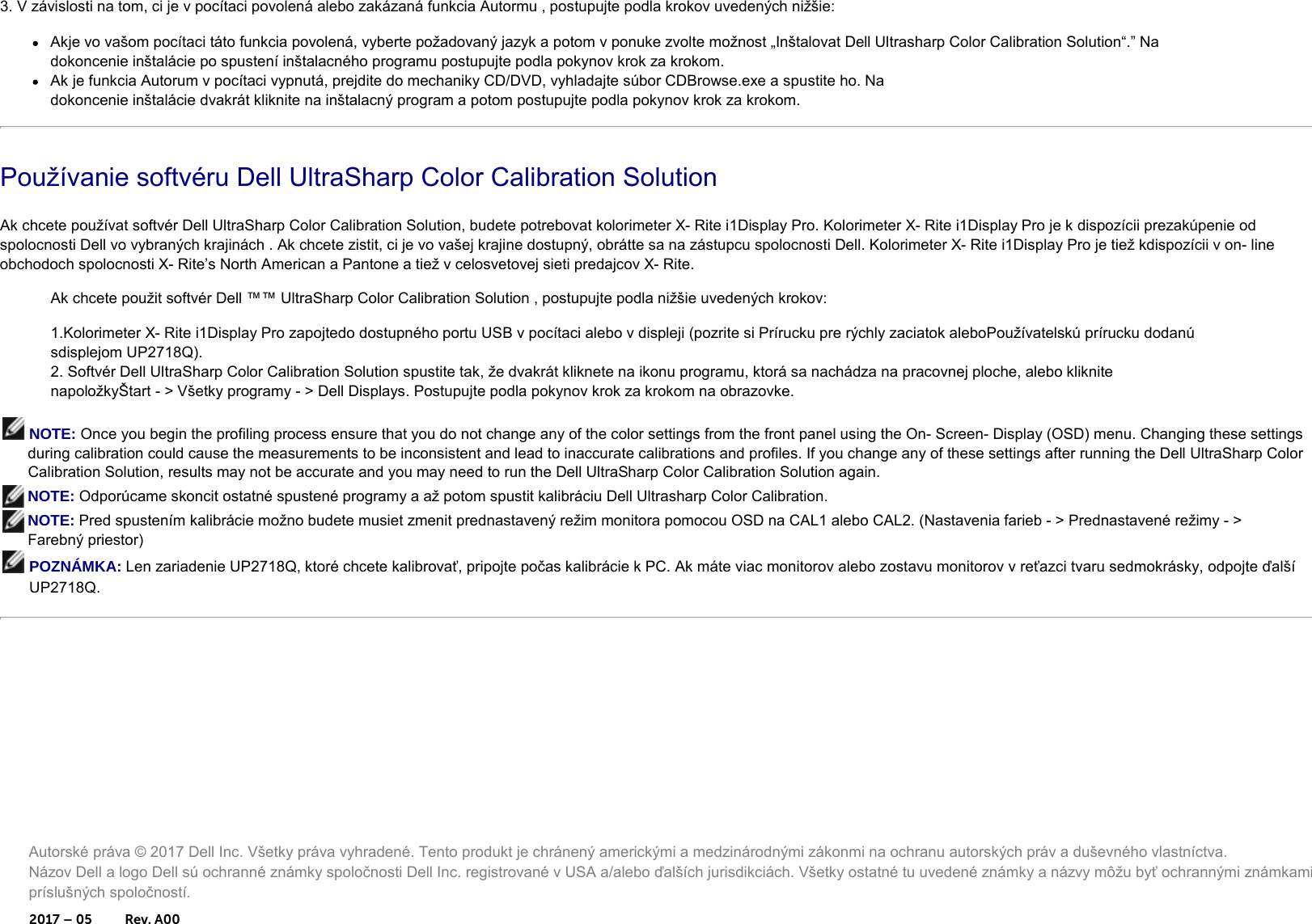 Page 2 of 2 - Dell Dell-up2718q-monitor UltraSharp UP2718Q Color Calibration Solution Návod Na Obsluhu User Manual Ultra Sharp NÃ¡vod User's Guide3 Sk-sk