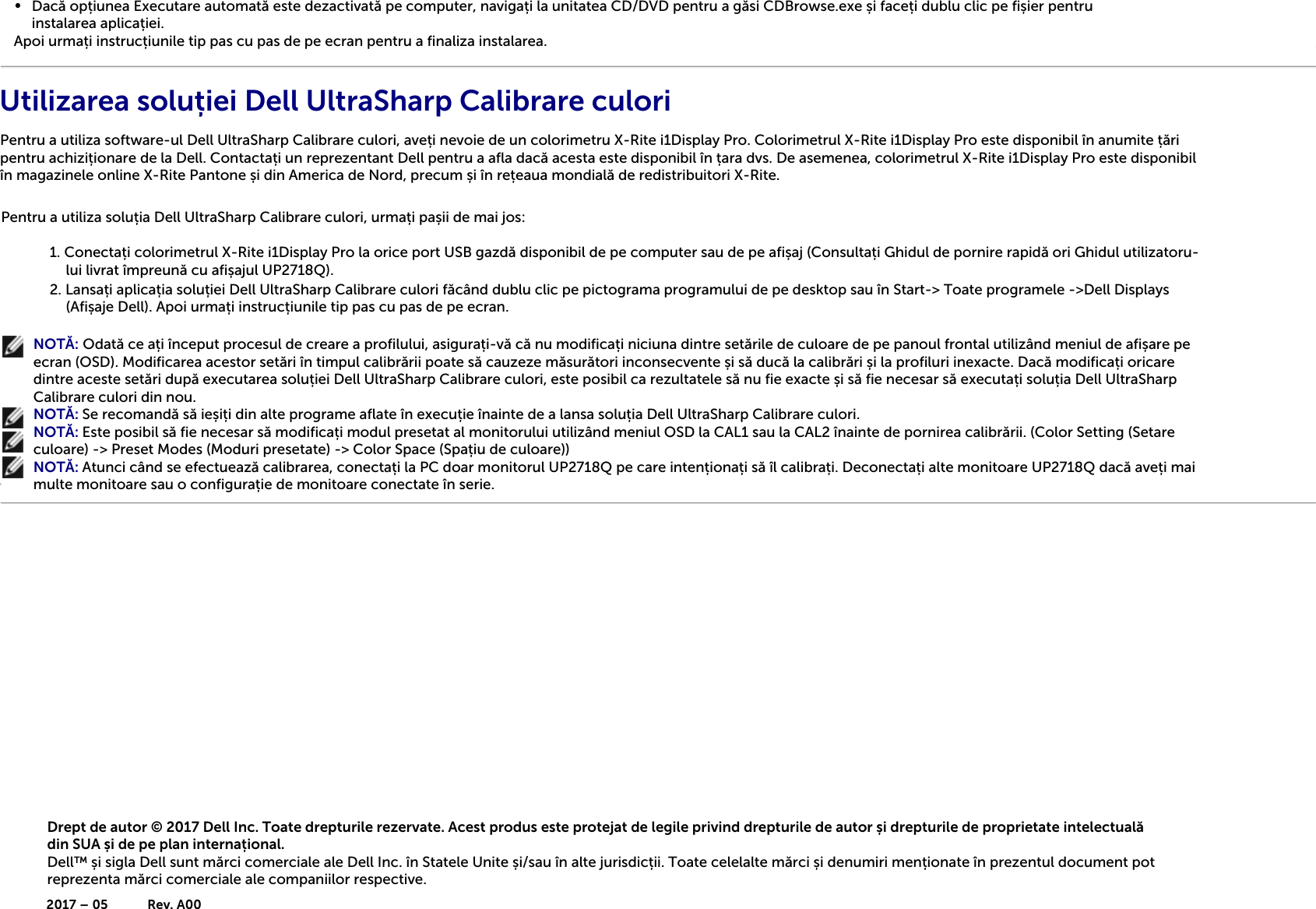 Page 2 of 2 - Dell Dell-up2718q-monitor UltraSharp UP2718Q Color Calibration Solution Ghid De Utilizare User Manual Ultra Sharp Monitor User's Guide3 Ro-ro