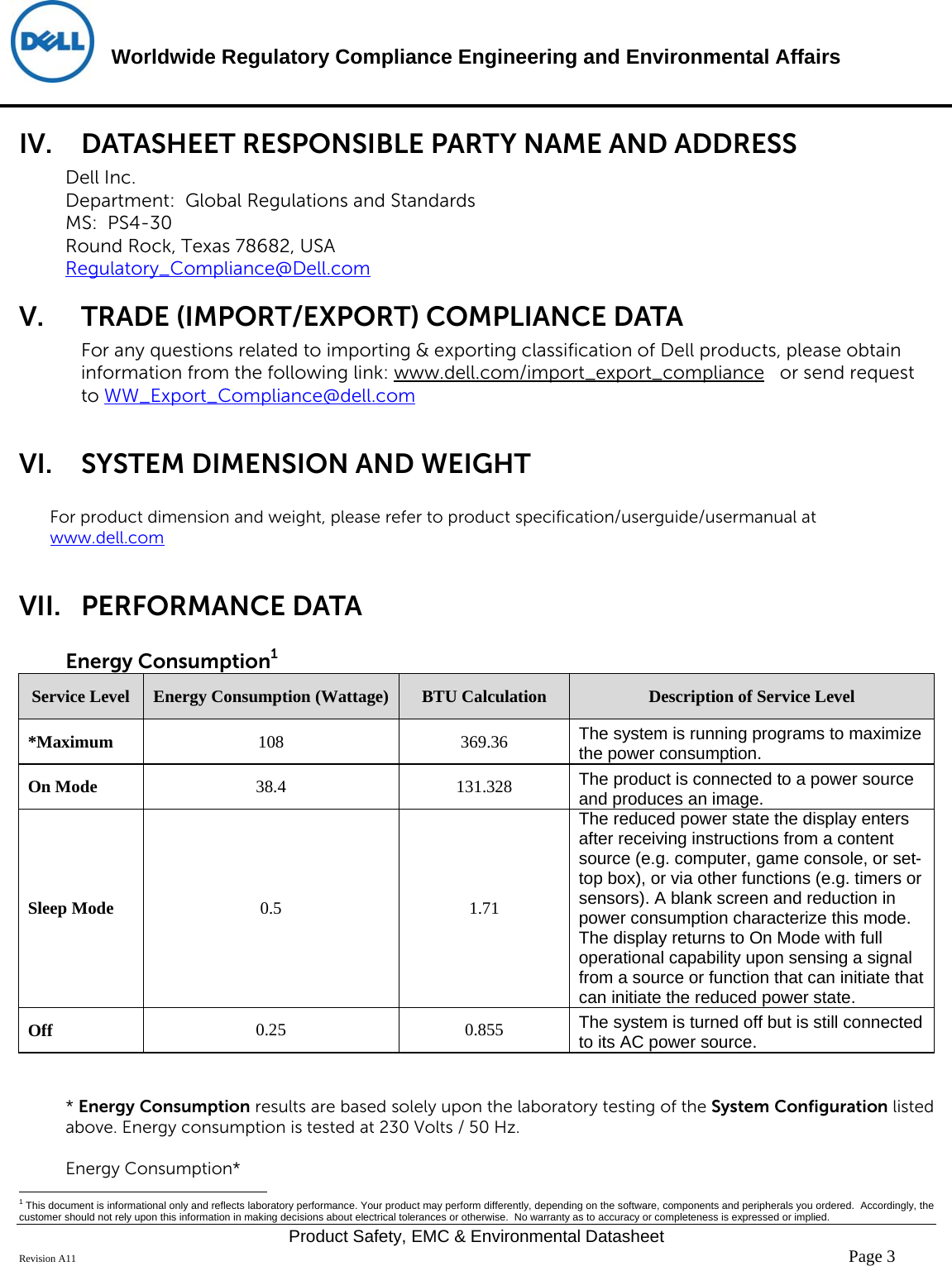 Page 3 of 6 - Dell Dell-up3017-monitor - Disp_u3017t User Manual  Regulatory And Environmental Datasheet Monitor Up3017,up3017t,n A,dell