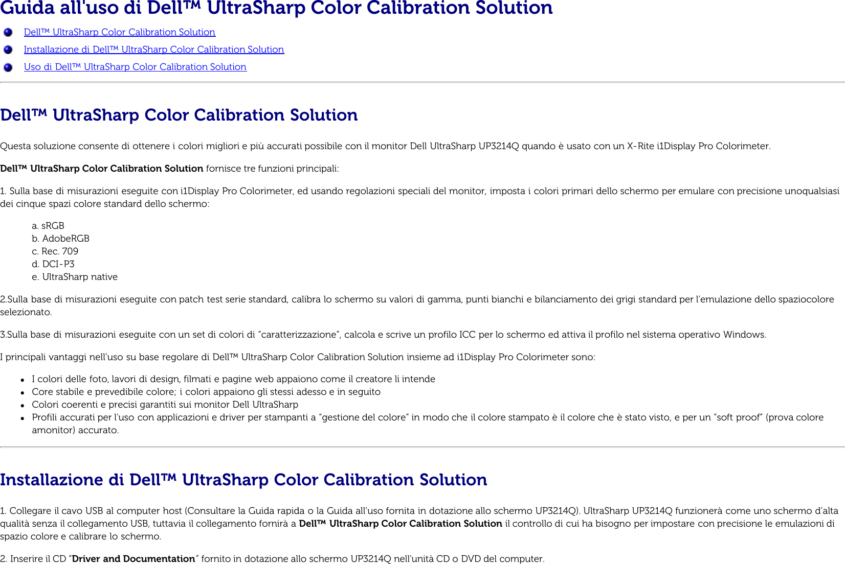 Page 1 of 2 - Dell Dell-up3214q Guida All'uso Di UltraSharp Color Calibration Solution User Manual Monitor Ultra Sharp 32 All’uso User's Guide2 It-it