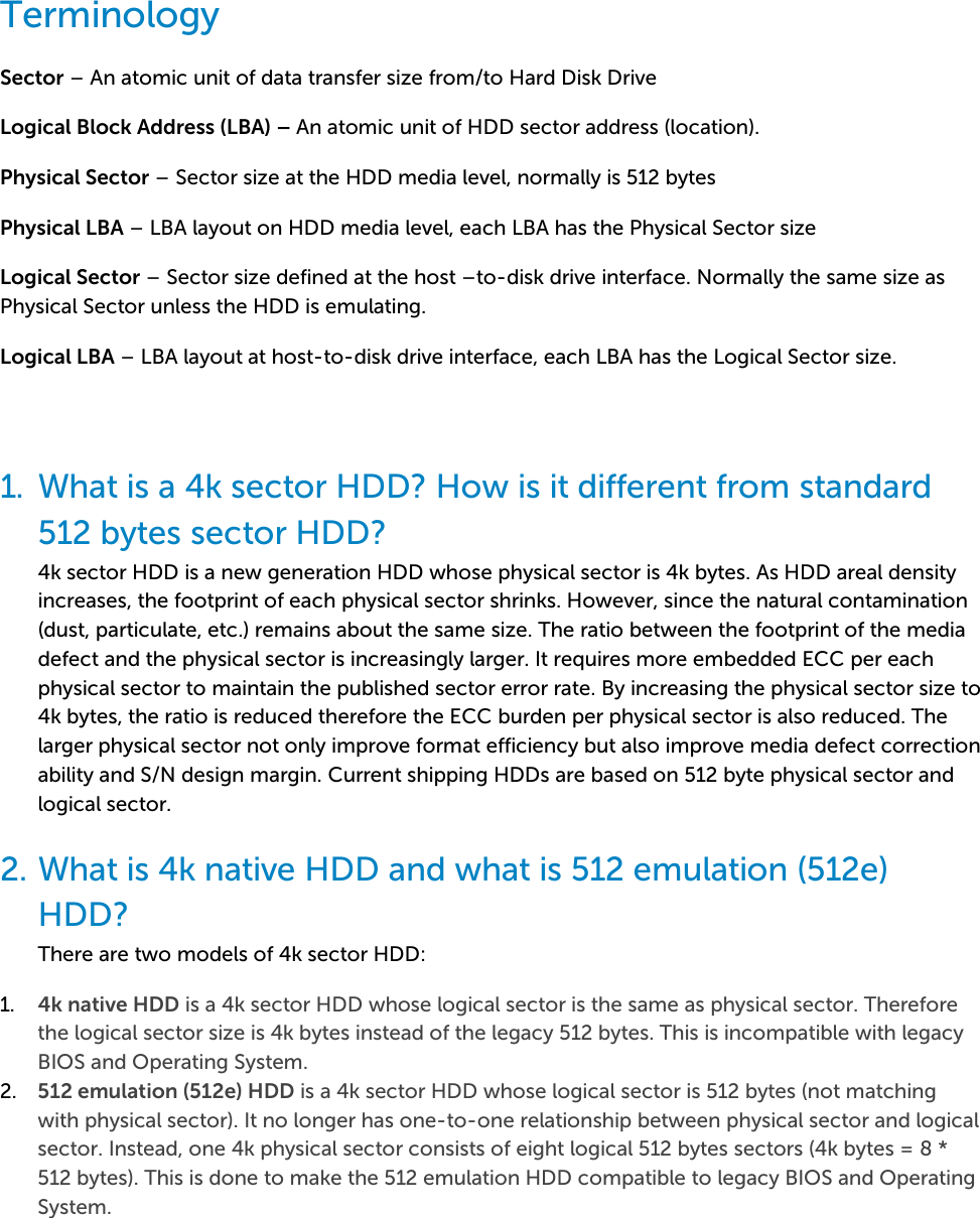 Page 2 of 6 - Dell Poweredge-c4130 4K Sector HDD FAQ User Manual  - Reference Guide En-us
