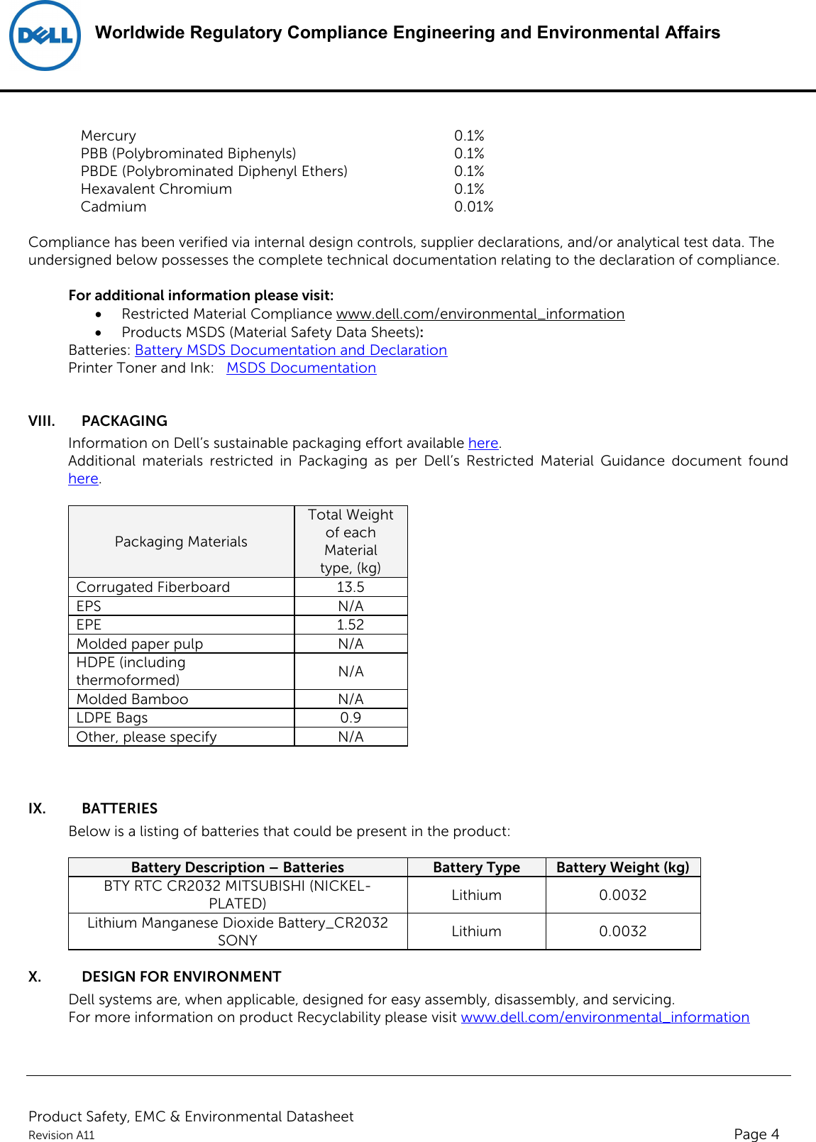 Page 4 of 6 - Dell Poweredge-c6320p - B08S004_ENV0023_ENV_Datasheet User Manual  Regulatory And Environmental Datasheet Poweredge C6320p,b08s,b08s004,dell