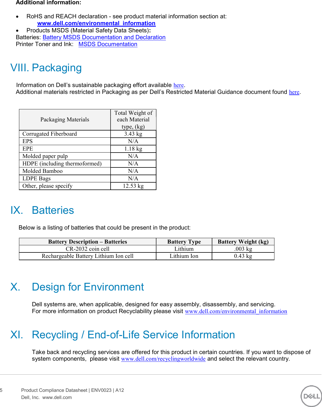 Page 5 of 6 - Dell Storage-sc420f - Datasheet EMC Storage SC7020F, SC5020F And SC420F Harpoon Update Format Dec 2017 User Manual  Regulatory Environmental Sc420f,e03t,e03t001,dell