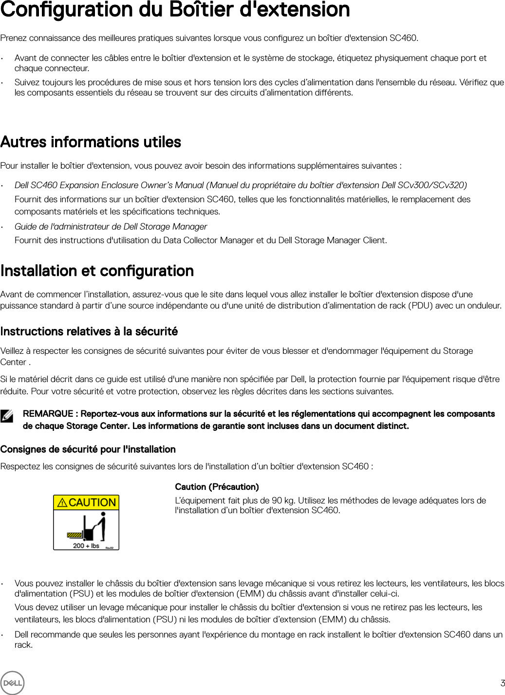 Page 3 of 11 - Dell Storage-sc460 Boîtier D'extension SC460 Guide De Mise En Route User Manual S SupplÃ©mentaires - BoÃ®tier Setup Fr-fr