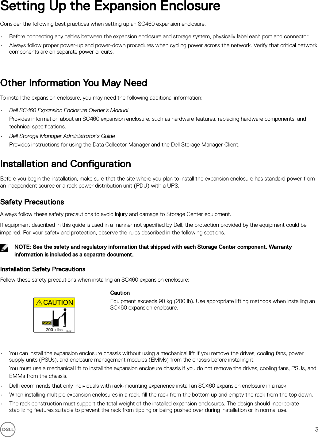 Page 3 of 11 - Dell Storage-sc460 SC460 Expansion Enclosure Getting Started Guide User Manual  - Setup En-us