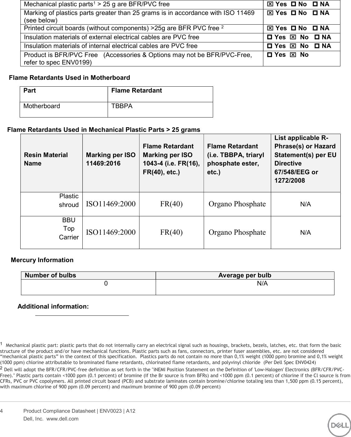 Page 4 of 6 - Dell Storage-scv3000 - ENV0023_A12 SCv3000_SCv3020 User Manual  Regulatory And Environmental Datasheet Emc Storage Scv3000,e03t,e03t001,dell