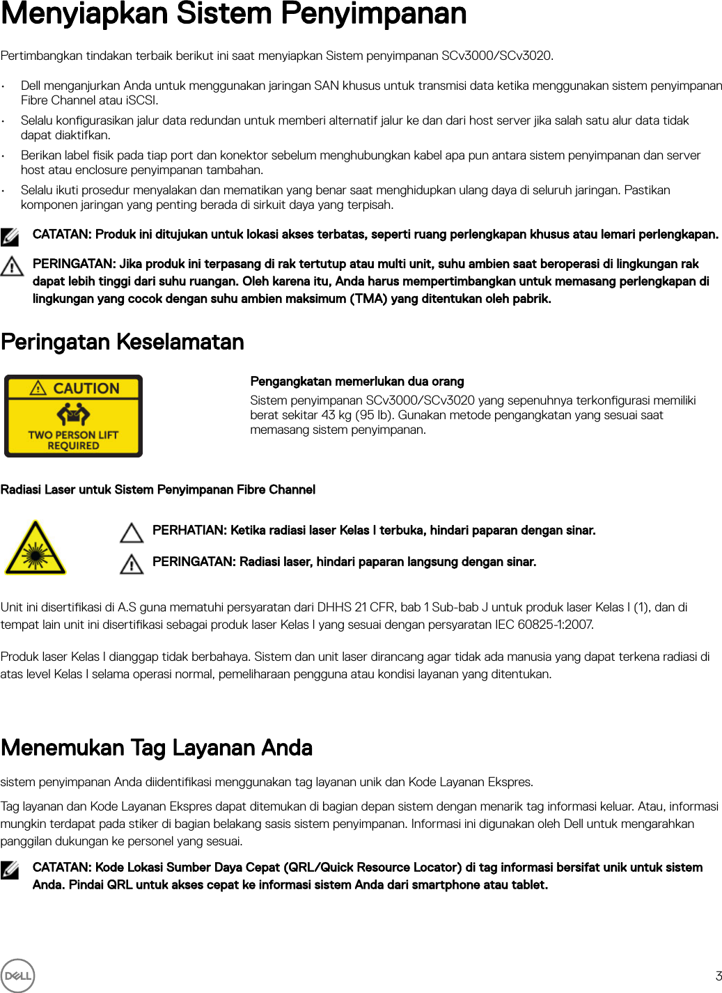 Page 3 of 10 - Dell Storage-scv3000 Sistem Penyimpanan SCv3000 Dan SCv3020 Panduan Pengaktifan User Manual  - Setup Guide In-id