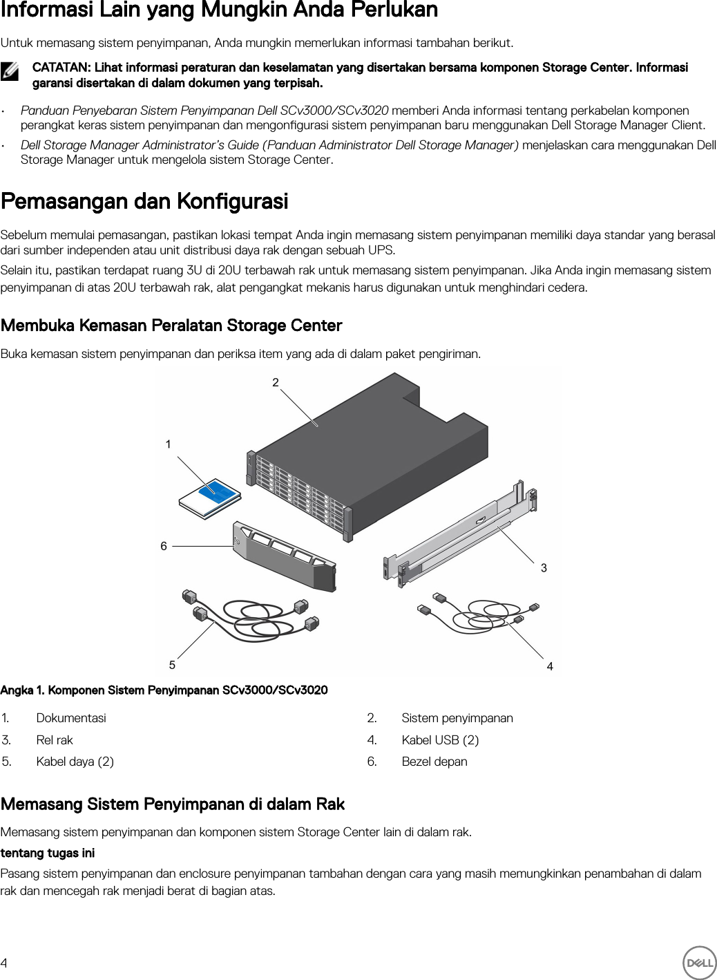 Page 4 of 10 - Dell Storage-scv3000 Sistem Penyimpanan SCv3000 Dan SCv3020 Panduan Pengaktifan User Manual  - Setup Guide In-id