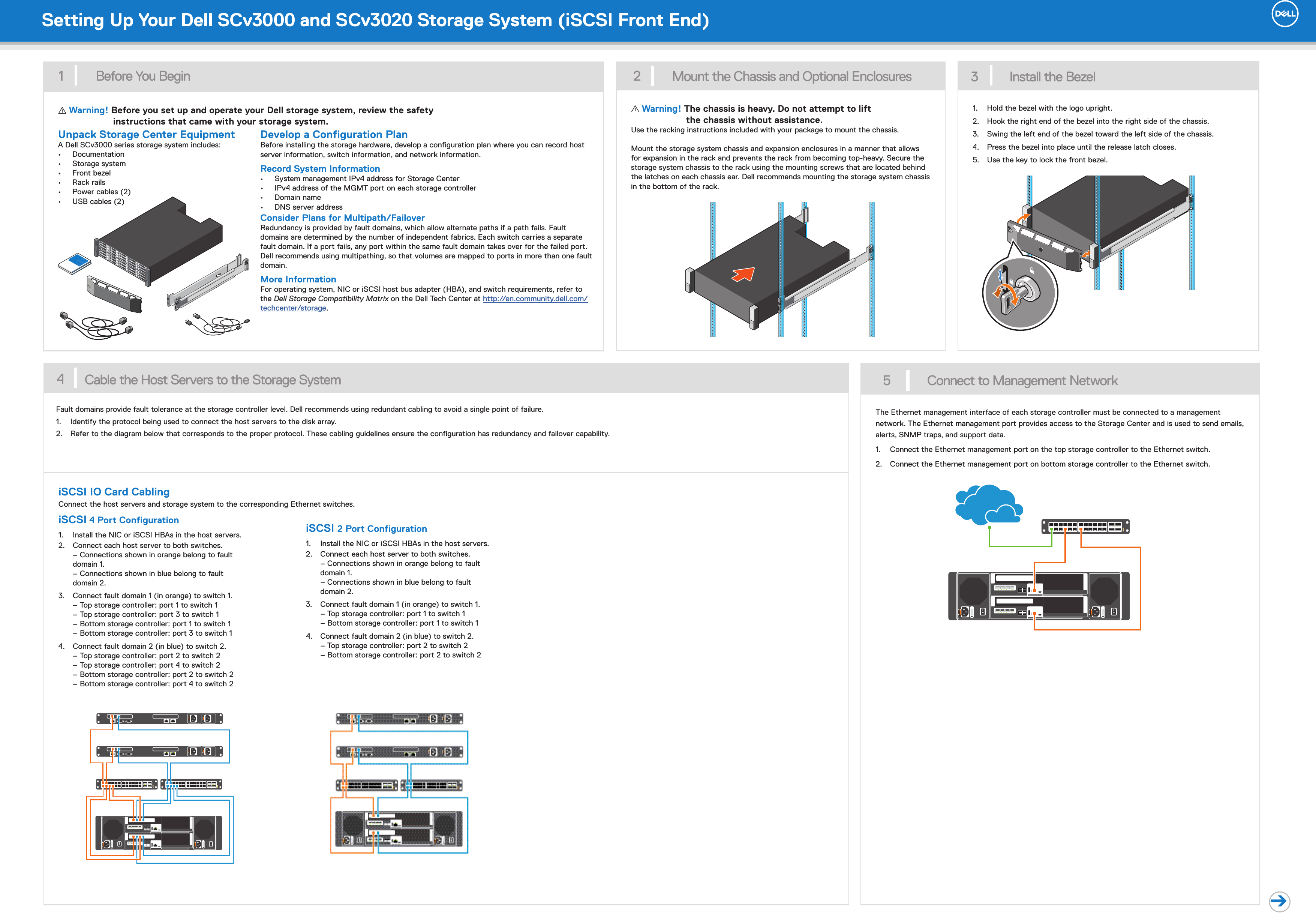 Page 1 of 2 - Dell Storage-scv3000 Setting Up Your SCv3000 And SCv3020 Storage System - ISCSI Front End User Manual  I SCSI Scv3000-scv3020-setup-poster-iscsi