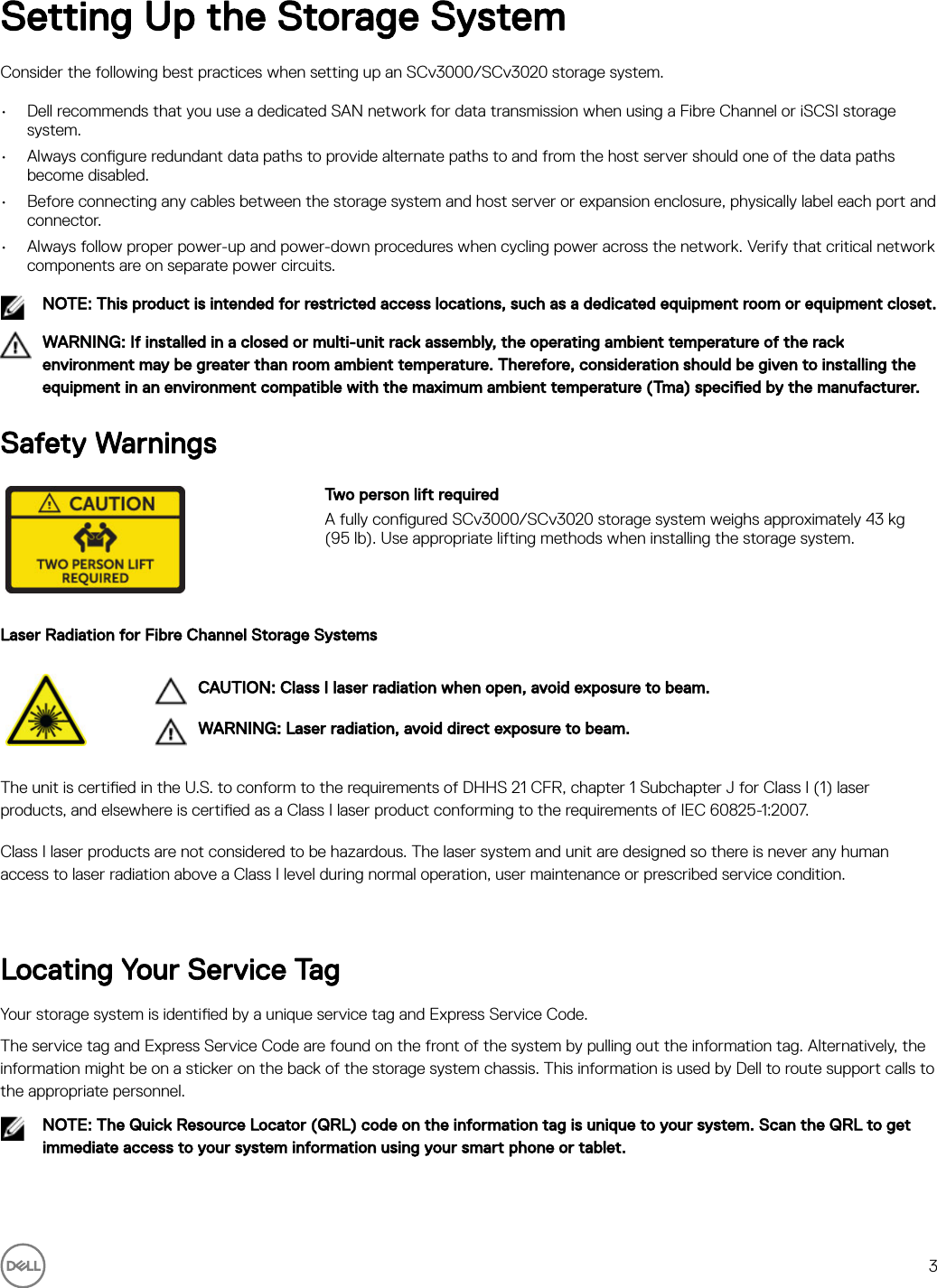 Page 3 of 10 - Dell Storage-scv3000 SCv3000 And SCv3020 Storage System Getting Started Guide User Manual  - Setup En-us