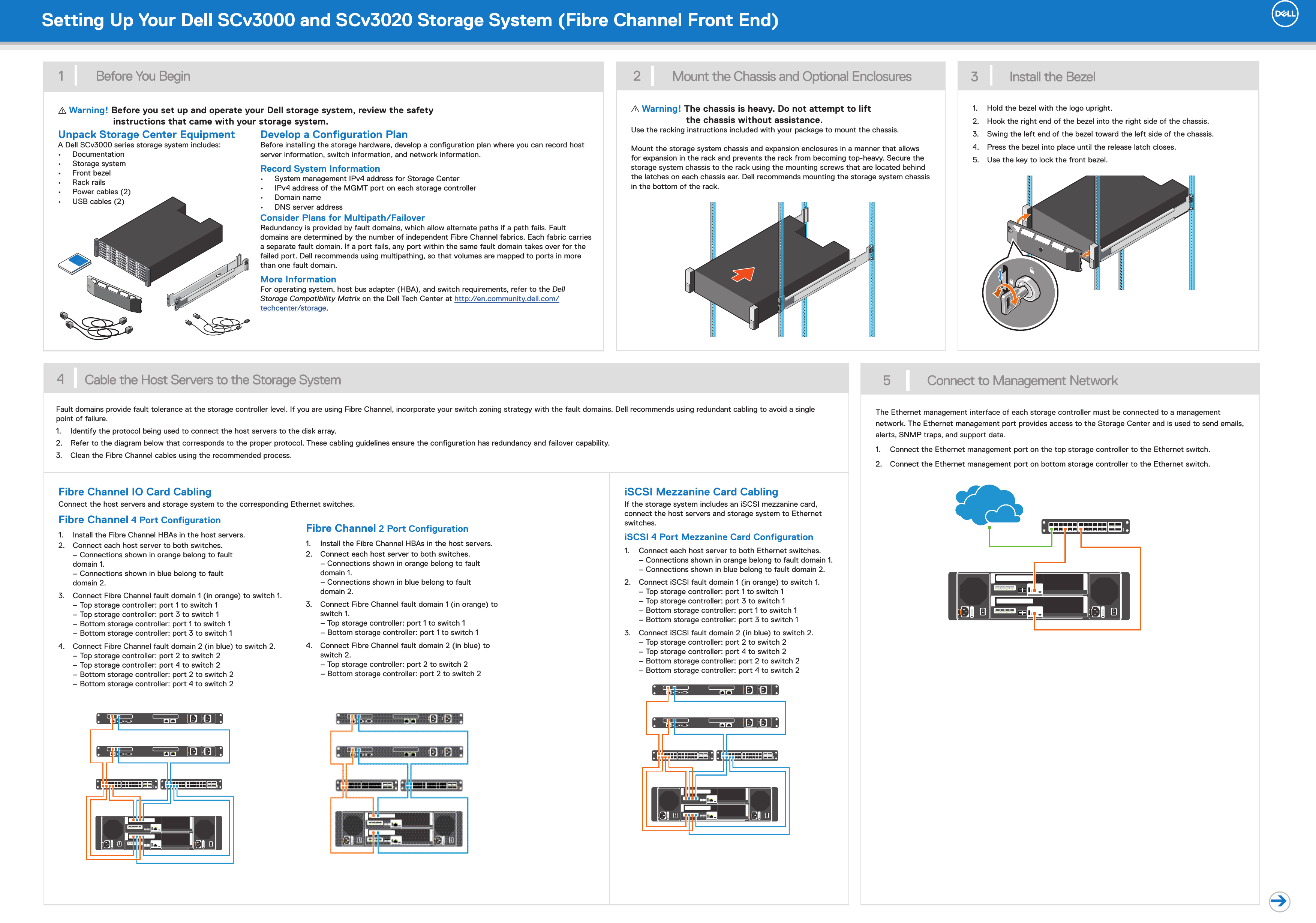 Page 1 of 2 - Dell Storage-scv3000 Setting Up Your SCv3000 And SCv3020 Storage System - Fibre Channel Front End User Manual  Scv3000-scv3020-setup-poster-fc