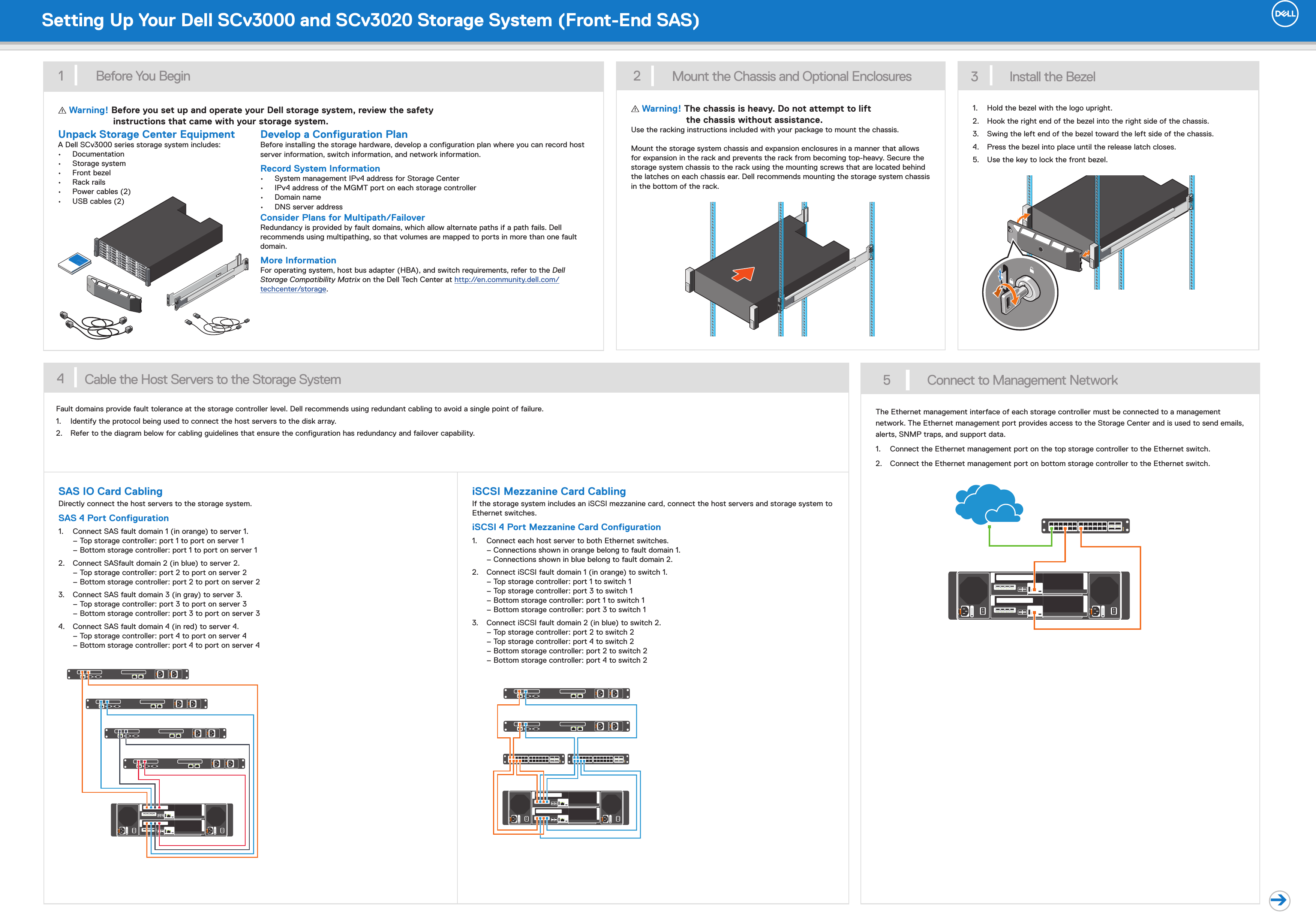 Page 1 of 2 - Dell Storage-scv3000 Setting Up Your SCv3000 And SCv3020 Storage System - Front-End SAS User Manual  Scv3000-scv3020-setup-poster-sas