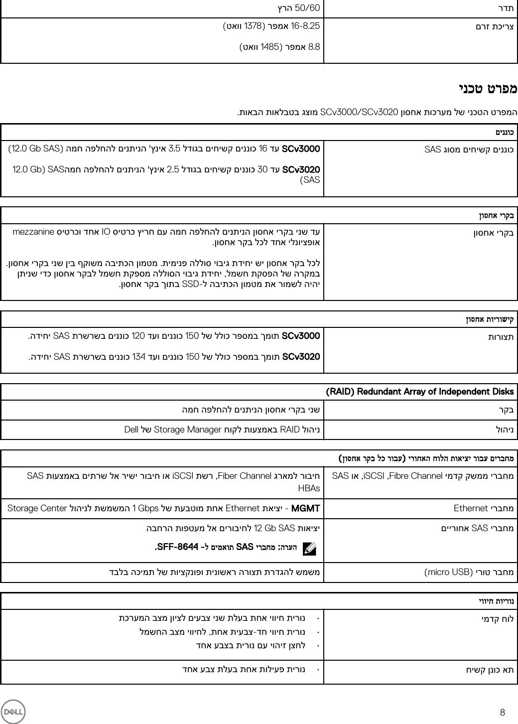 Page 8 of 10 - Dell Storage-scv3000 מערכות אחסון SCv3000 ו-SCv3020 של מדריך תחילת עבודה User Manual - Setup Guide He-il
