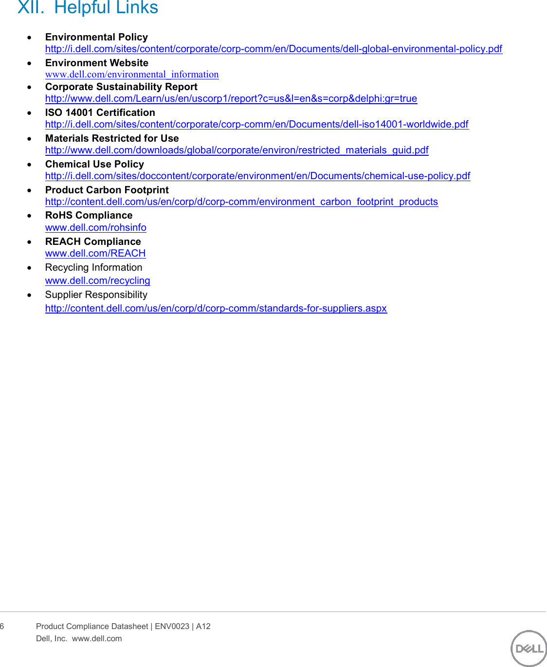 Page 6 of 6 - Dell Storage-scv3020 - SCv3000_SCv3020 Harpoon Update Format Aug 2017 Rev A User Manual Regulatory And Environmental Datasheet Emc Storage Scv3020,e03t,e03t001,dell