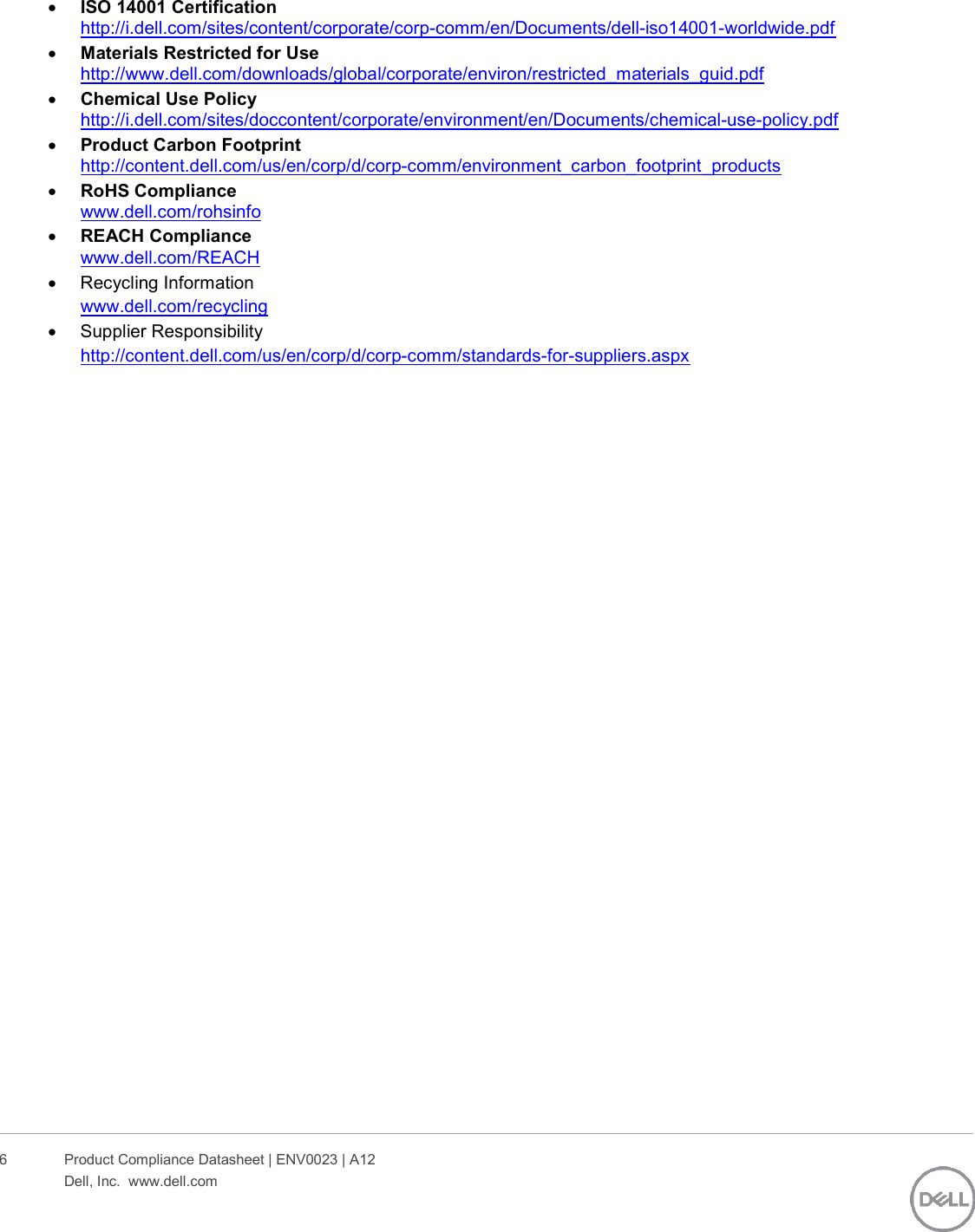 Page 6 of 6 - Dell Storage-scv320 - SC320 E04J New Format Oct 2017 Rev A User Manual  Regulatory And Environmental Datasheet Emc Storage Scv320,e04j,e04j001,dell