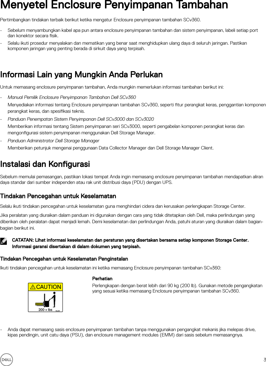 Page 3 of 11 - Dell Storage-scv360 Enclosure Penyimpanan Tambahan SCv360 Panduan Pengaktifan User Manual  - Setup Guide In-id