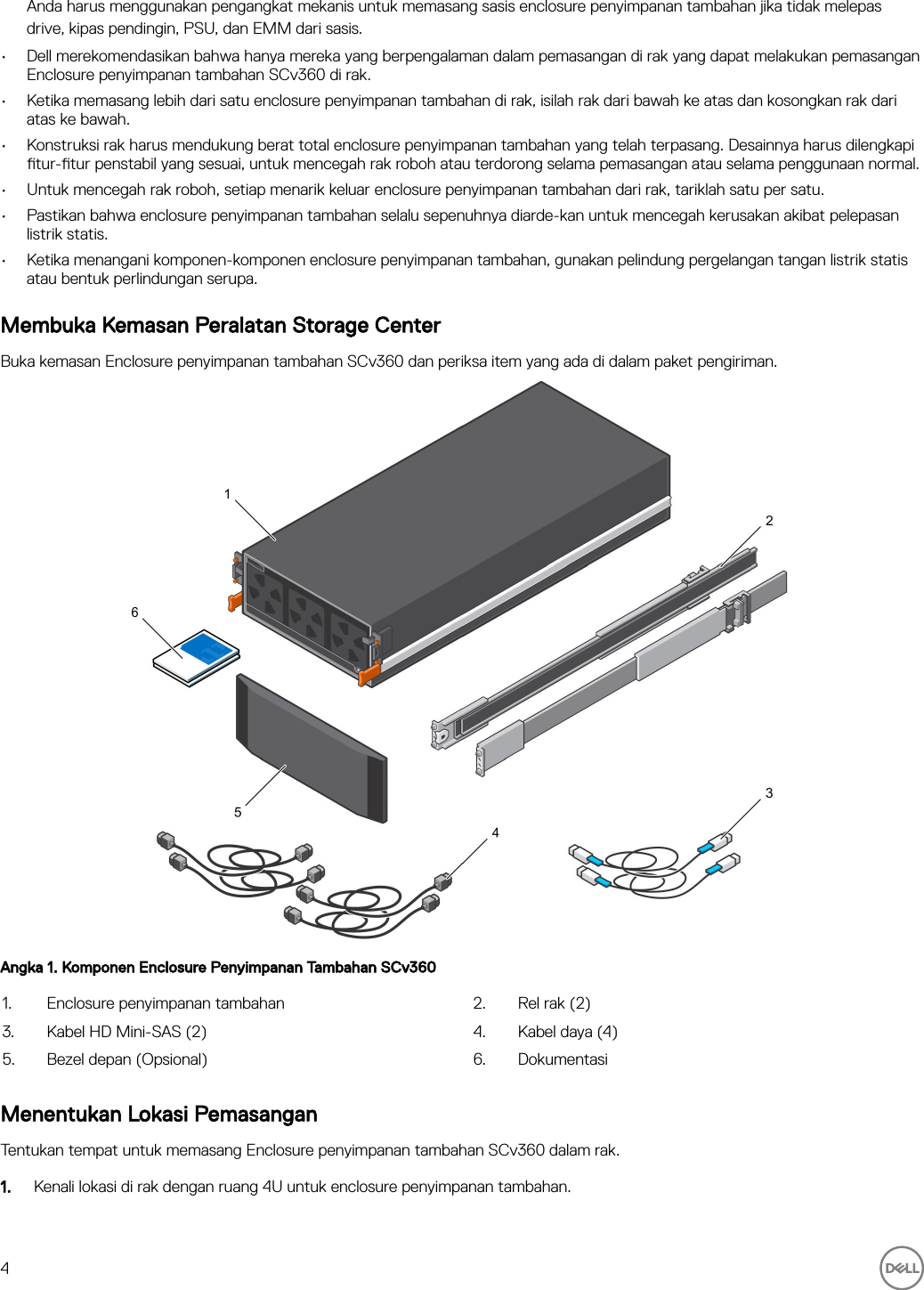 Page 4 of 11 - Dell Storage-scv360 Enclosure Penyimpanan Tambahan SCv360 Panduan Pengaktifan User Manual  - Setup Guide In-id