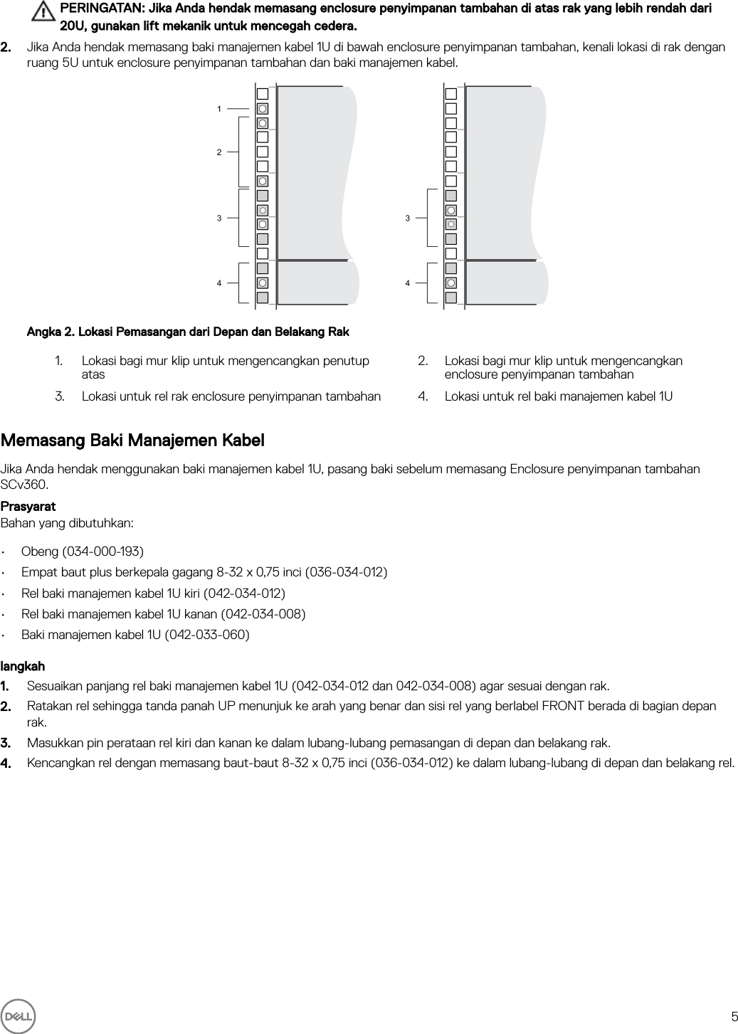 Page 5 of 11 - Dell Storage-scv360 Enclosure Penyimpanan Tambahan SCv360 Panduan Pengaktifan User Manual  - Setup Guide In-id