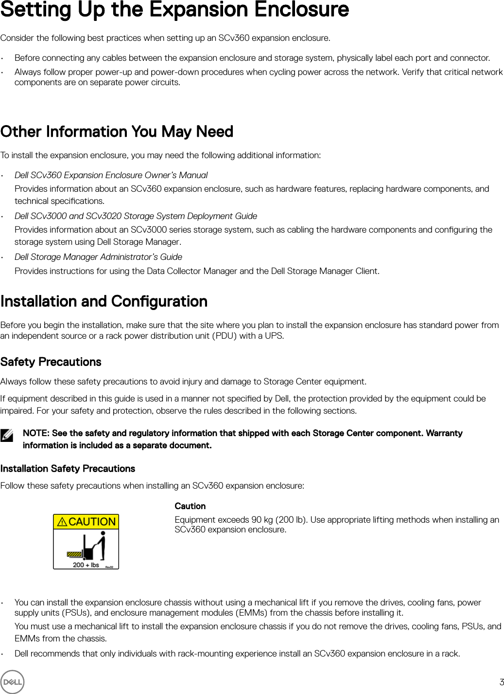 Page 3 of 11 - Dell Storage-scv360 SCv360 Expansion Enclosure Getting Started Guide User Manual  - Setup En-us