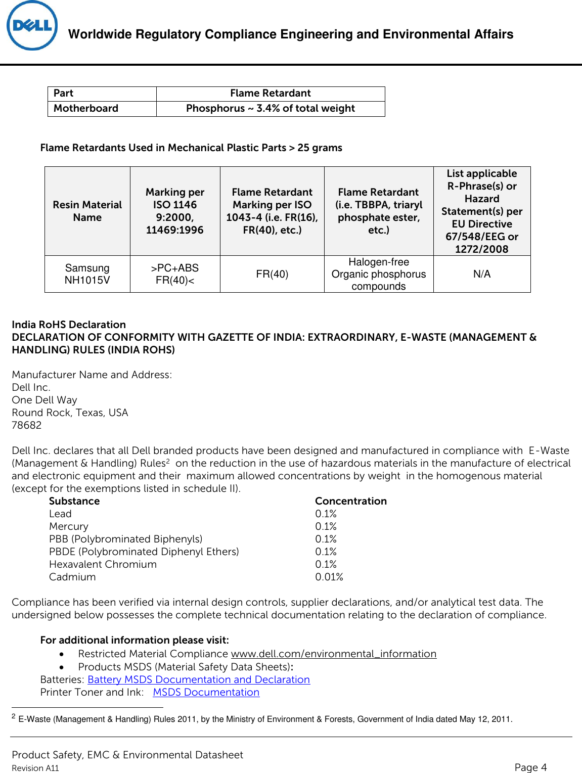 Page 4 of 6 - Dell Wyse-3030 Product Safety, EMC And Environmental Datasheet User Manual  - Regulatory Wyse 3030 Thin Client,n03d,n03d001,dell