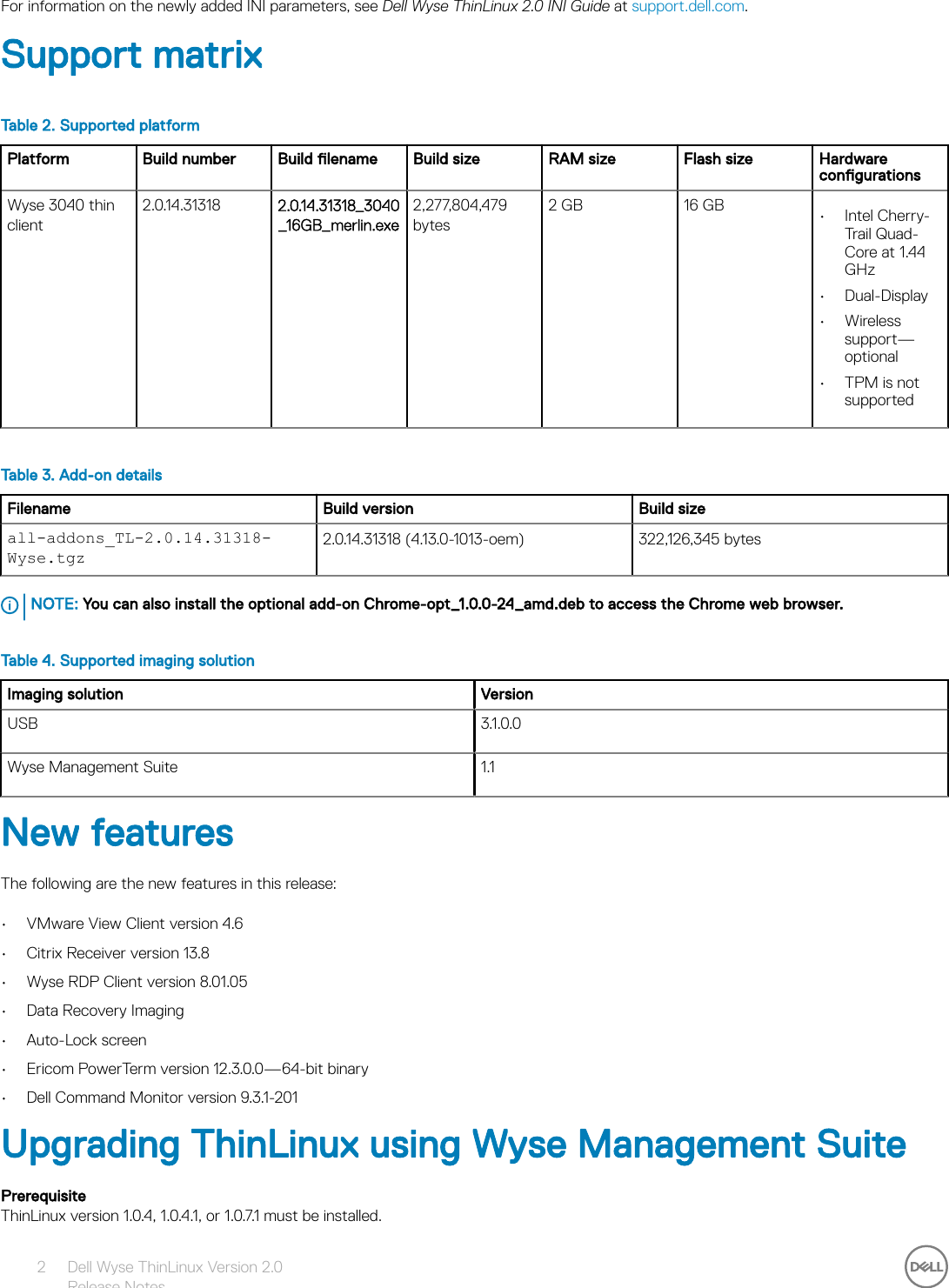 Page 2 of 7 - Dell Wyse-3040-thin-client Wyse ThinLinux Version 2.0 Release Notes User Manual  - Thin Linux Release-notes2 En-us