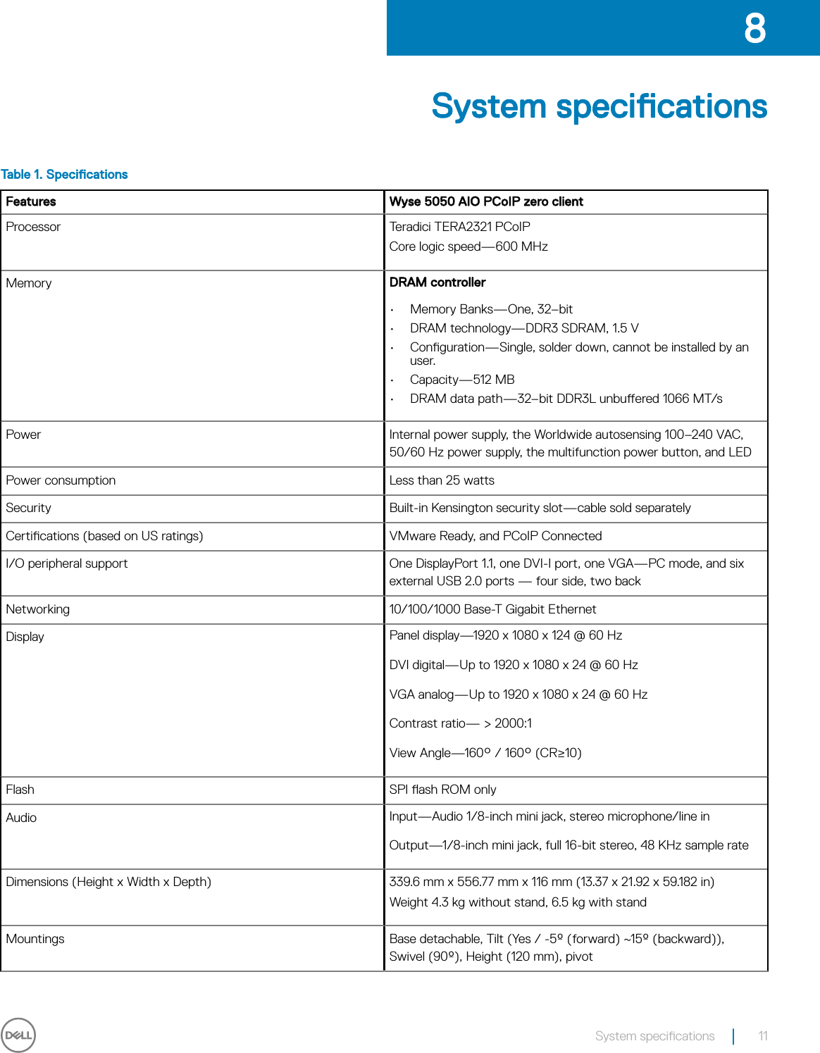 Page 11 of 12 - Dell Wyse-5050-aio Wyse 5050 All-In-One PCoIP Zero Client User’s Guide User Manual PCo IP User's En-us