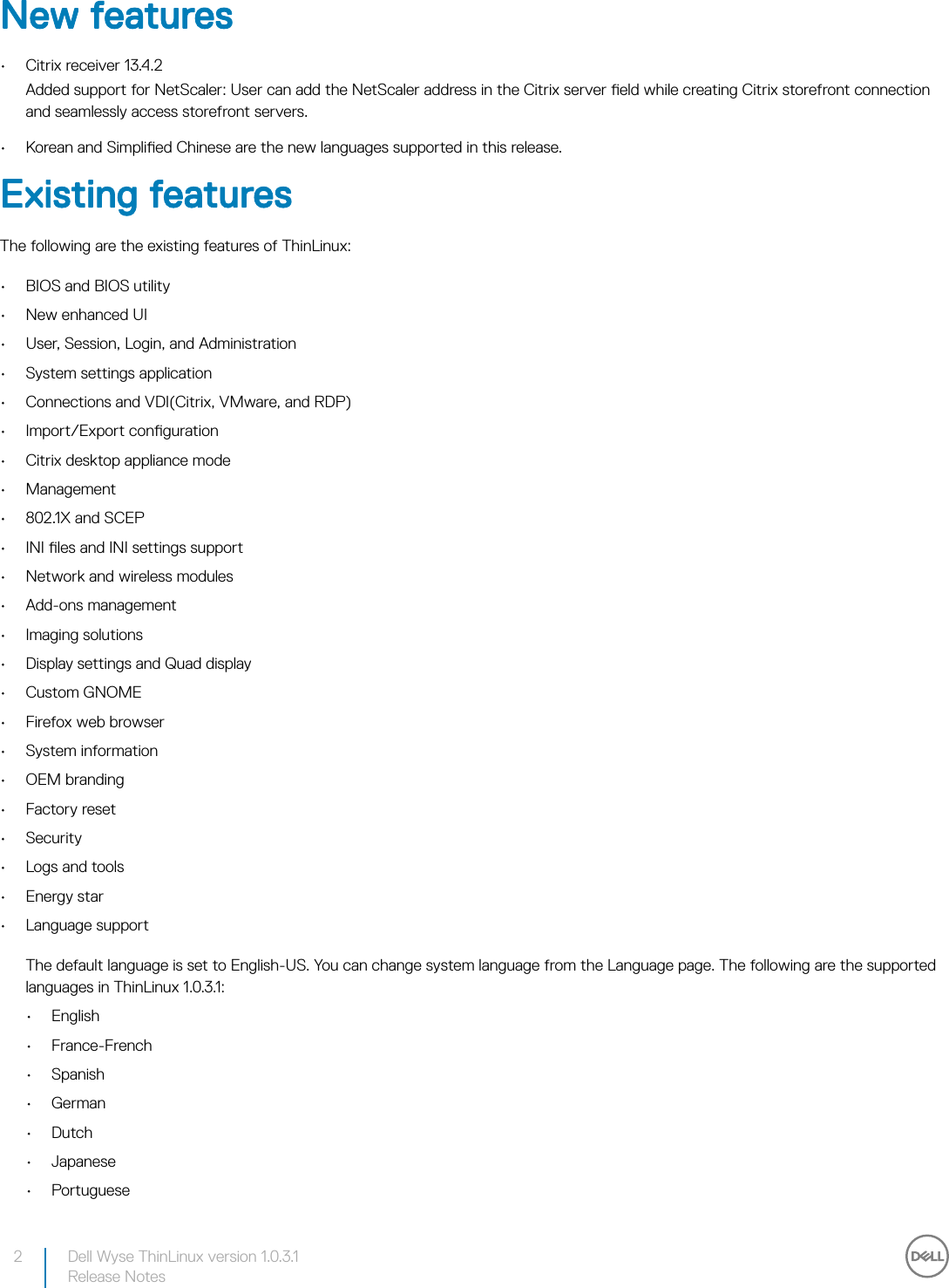 Page 2 of 5 - Dell Wyse-5060-thin-client Wyse ThinLinux Version 1.0.3.1 Release Notes User Manual  - Thin Linux Notes6 En-us