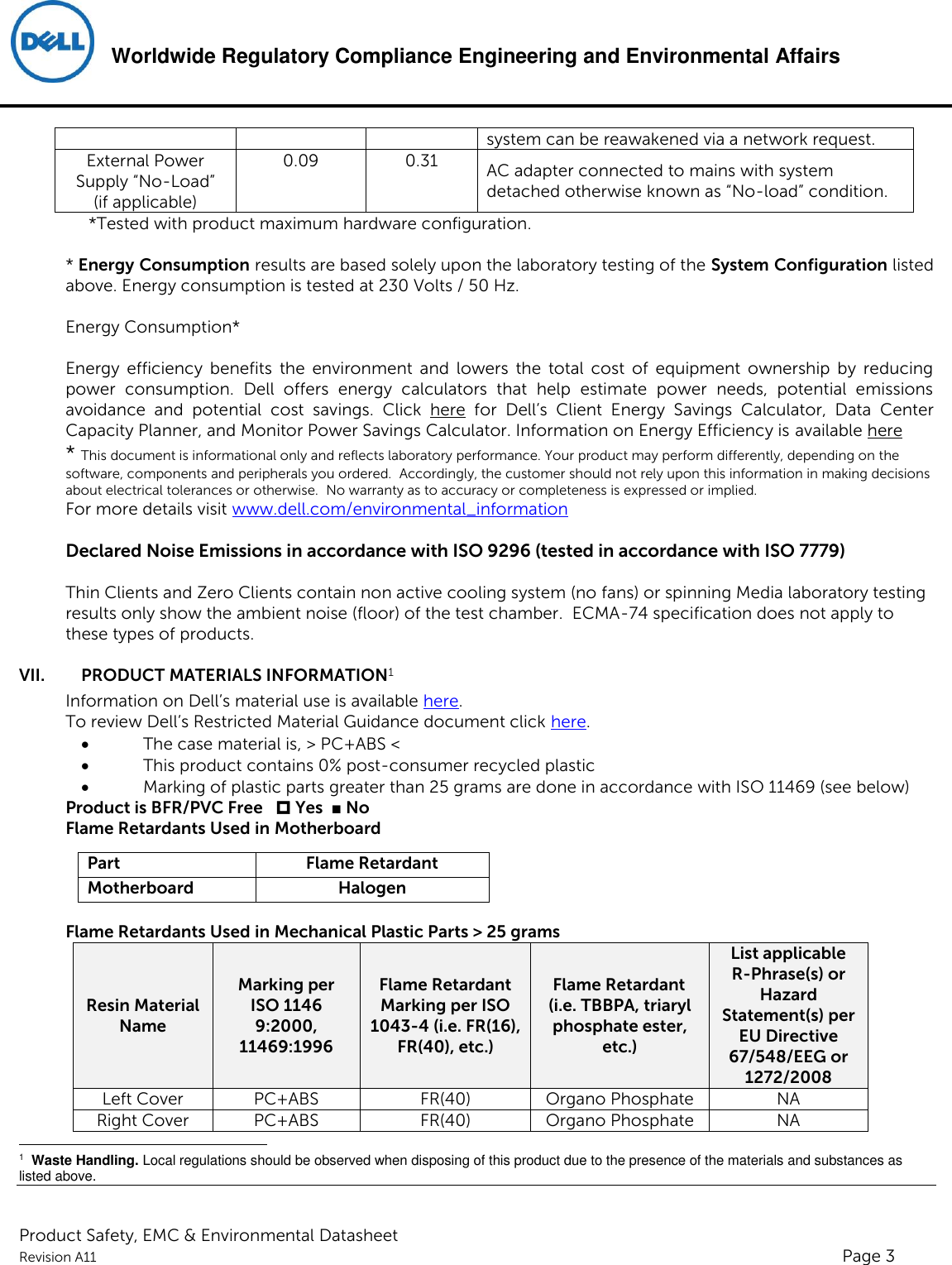 Page 3 of 6 - Dell Wyse-7030-zero-client Product Safety, EMC And Environmental Datasheet User Manual  - Regulatory Wyse 7030,292d, 292e,n A,dell