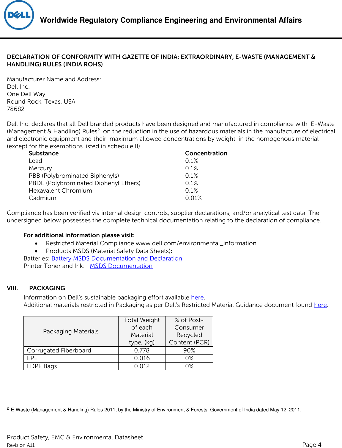 Page 4 of 6 - Dell Wyse-7030-zero-client Product Safety, EMC And Environmental Datasheet User Manual  - Regulatory Wyse 7030,292d, 292e,n A,dell