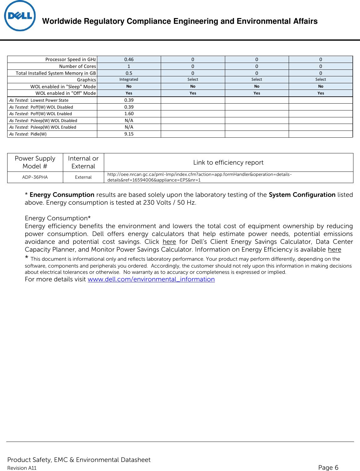 Page 6 of 6 - Dell Wyse-7030-zero-client Product Safety, EMC And Environmental Datasheet User Manual  - Regulatory Wyse 7030,292d, 292e,n A,dell